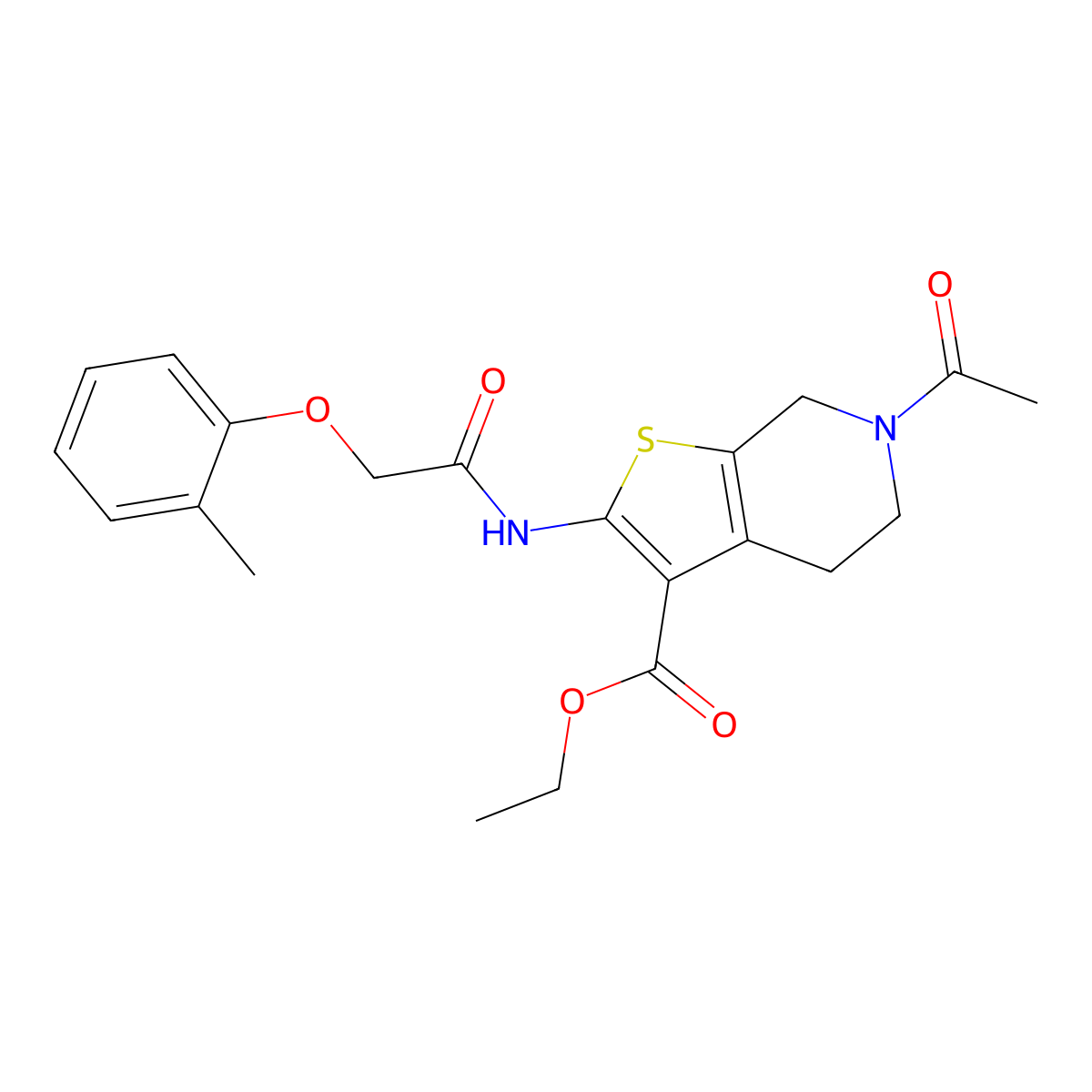 Ethyl 6-acetyl-2-{[(2-methylphenoxy)acetyl]amino}-4,5,6,7-tetrahydrothieno[2,3-c]pyridine-3-carboxylate molecular structure, CAS 347318-23-4