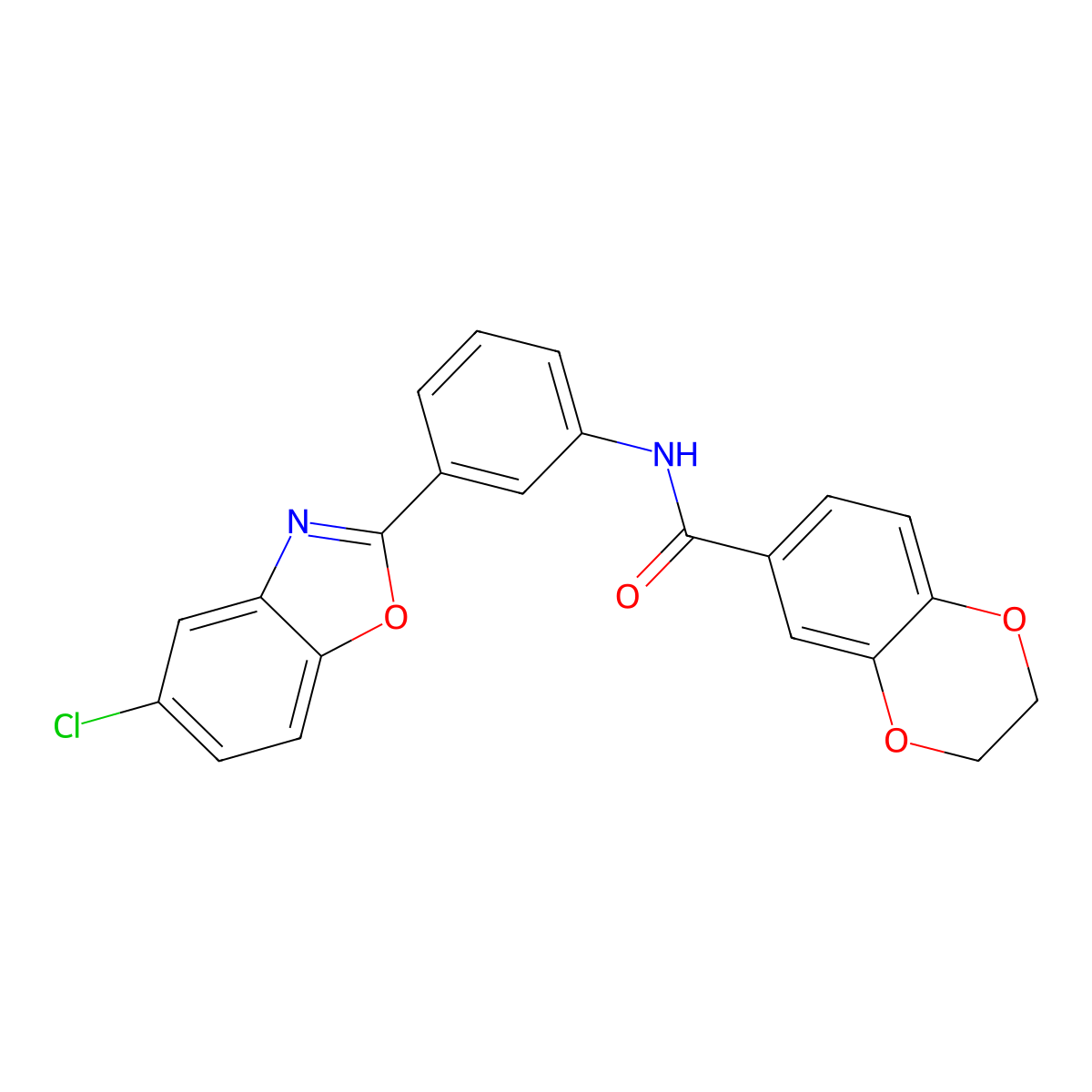 N-[3-(5-chloro-1,3-benzoxazol-2-yl)phenyl]-2,3-dihydro-1,4-benzodioxine-6-carboxamide molecular structure, CAS 347318-24-5