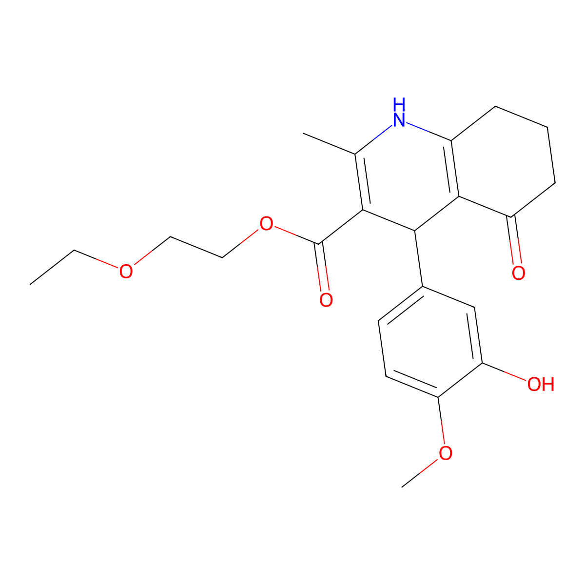 2-Ethoxyethyl 4-(3-hydroxy-4-methoxyphenyl)-2-methyl-5-oxo-1,4,5,6,7,8-hexahydroquinoline-3-carboxylate molecular structure, CAS 347318-34-7