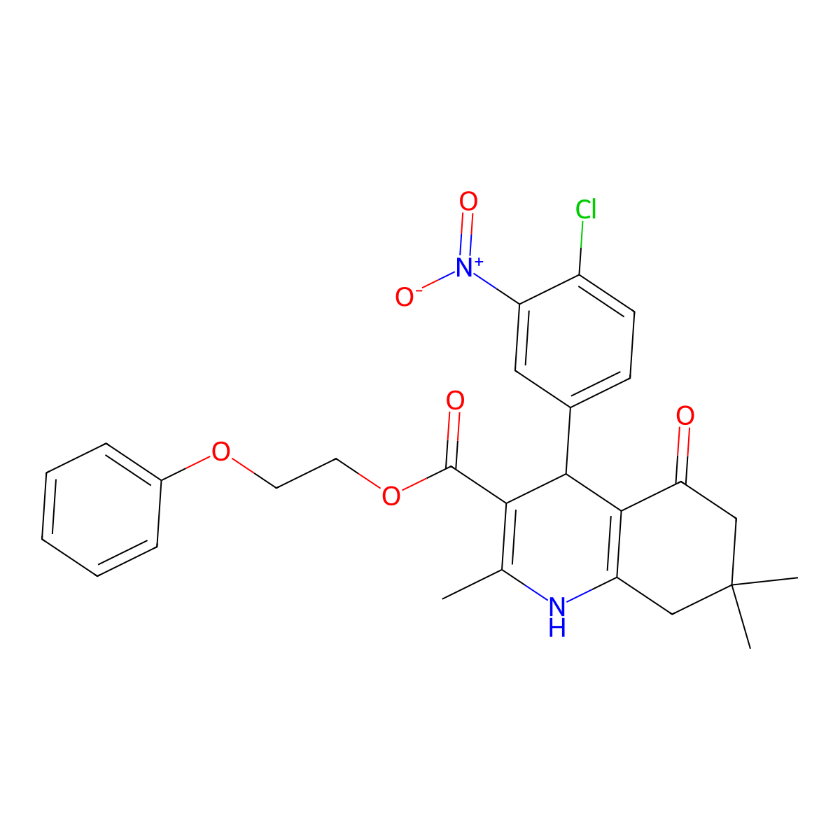 2-Phenoxyethyl 4-(4-chloro-3-nitrophenyl)-2,7,7-trimethyl-5-oxo-1,4,5,6,7,8-hexahydroquinoline-3-carboxylate molecular structure, CAS 347318-70-1