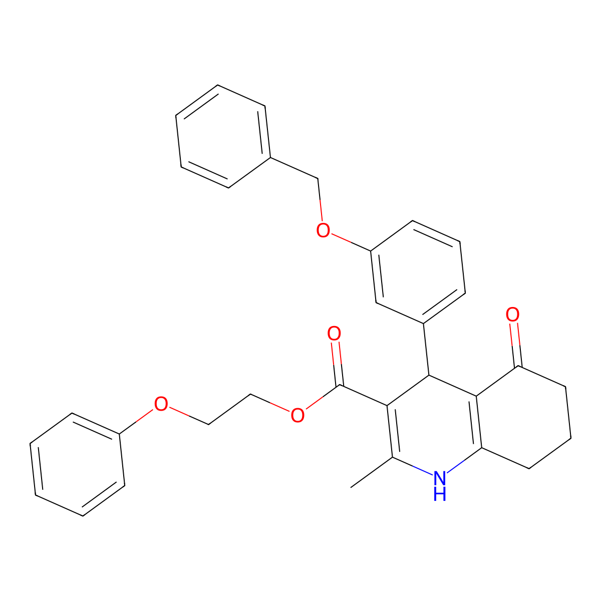 2-Phenoxyethyl 4-[3-(benzyloxy)phenyl]-2-methyl-5-oxo-1,4,5,6,7,8-hexahydroquinoline-3-carboxylate molecular structure, CAS 347318-76-7