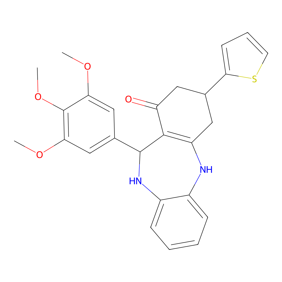 9-Thiophen-2-yl-6-(3,4,5-trimethoxyphenyl)-5,6,8,9,10,11-hexahydrobenzo[b][1,4]benzodiazepin-7-one molecular structure, CAS 347318-82-5