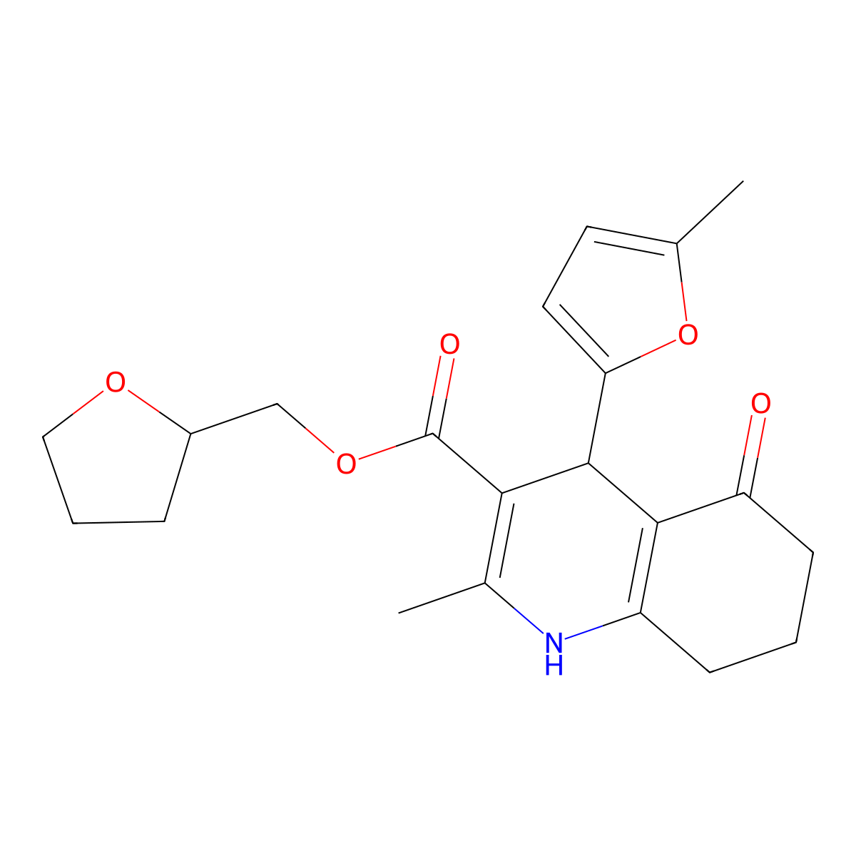 Oxolan-2-ylmethyl 2-methyl-4-(5-methyl(2-furyl))-5-oxo-1,4,6,7,8-pentahydroqui noline-3-carboxylate molecular structure, CAS 347318-87-0