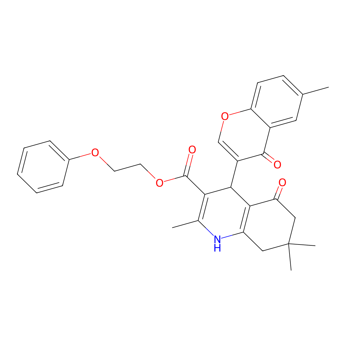 2-phenoxyethyl 2,7,7-trimethyl-4-(6-methyl-4-oxo-4H-chromen-3-yl)-5-oxo-1,4,5,6,7,8-hexahydroquinoline-3-carboxylate molecular structure, CAS 347319-05-5