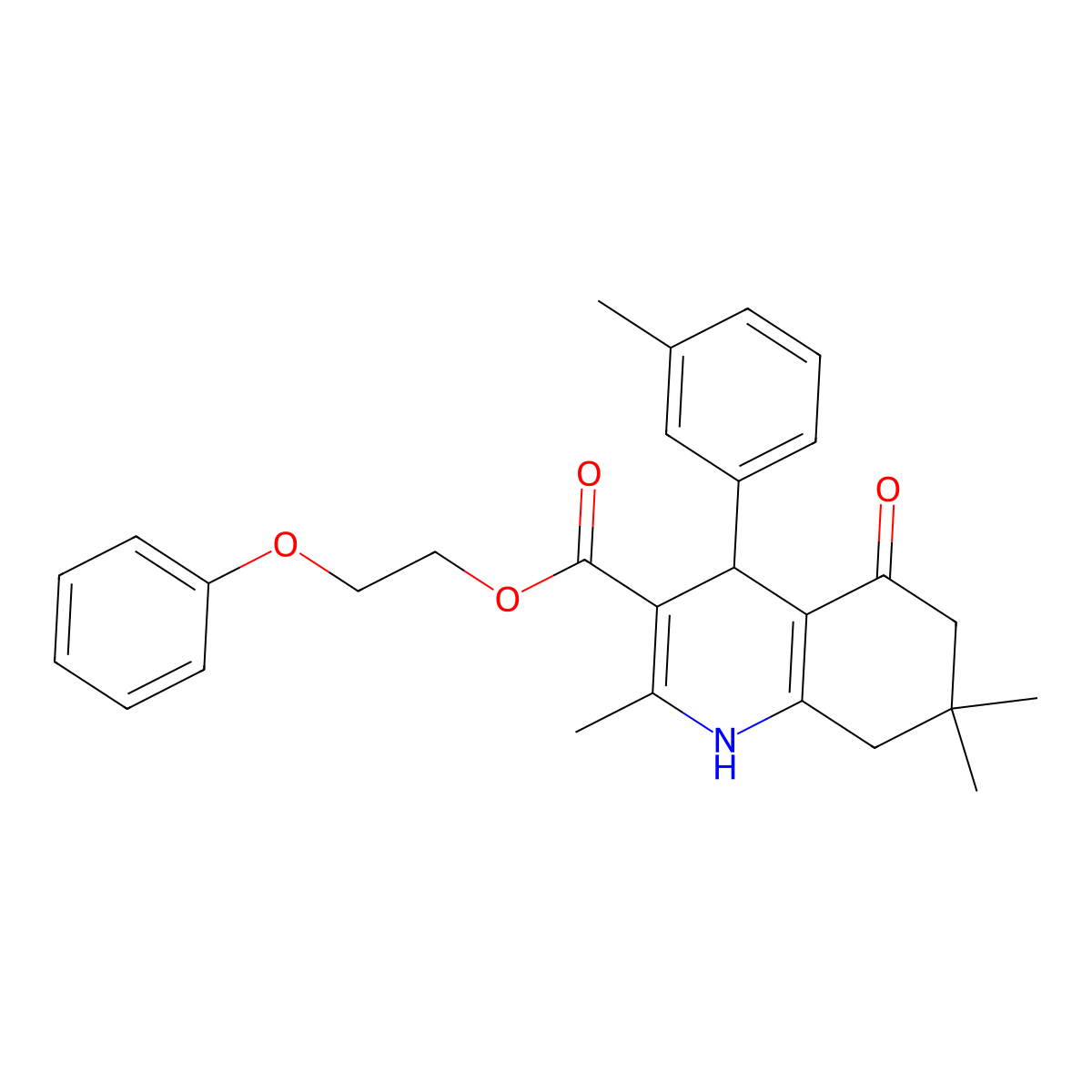 2-Phenoxyethyl 2,7,7-trimethyl-4-(3-methylphenyl)-5-oxo-1,4,5,6,7,8-hexahydroquinoline-3-carboxylate molecular structure, CAS 347319-21-5
