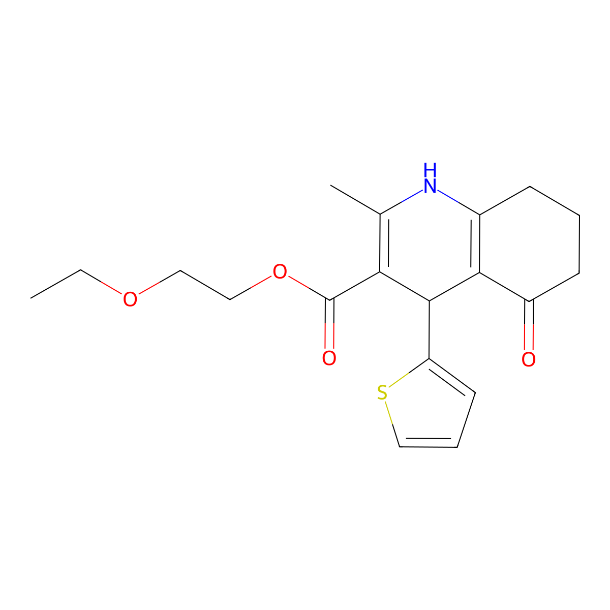 2-Ethoxyethyl 2-methyl-5-oxo-4-(thiophen-2-yl)-1,4,5,6,7,8-hexahydroquinoline-3-carboxylate molecular structure, CAS 347319-26-0