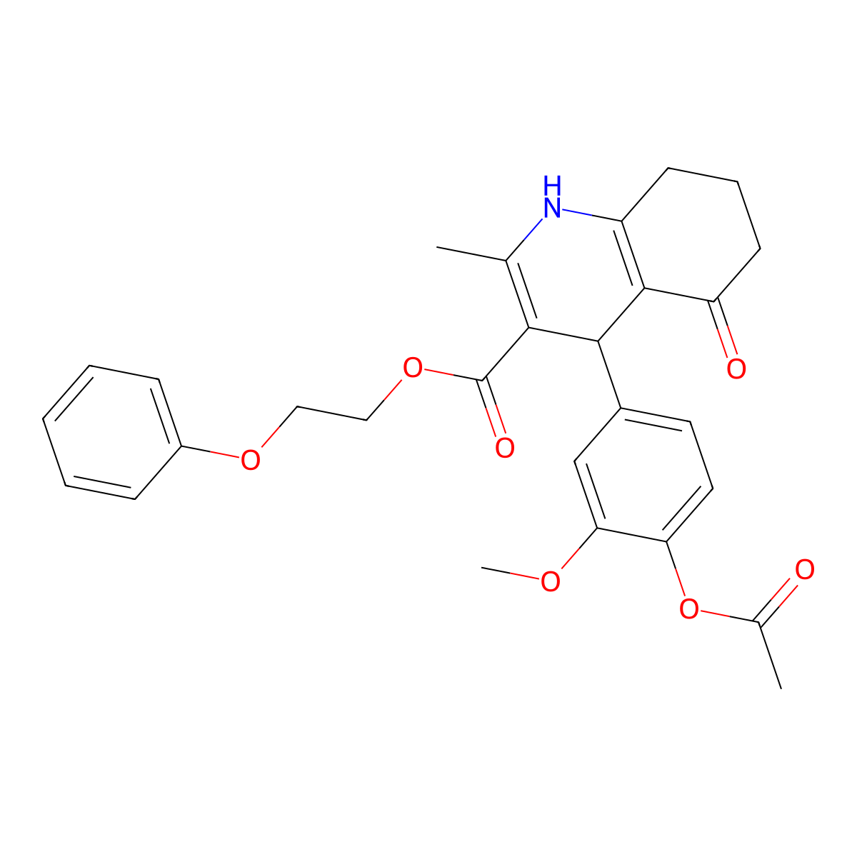 2-Phenoxyethyl 4-[4-(acetyloxy)-3-methoxyphenyl]-2-methyl-5-oxo-1,4,5,6,7,8-hexahydroquinoline-3-carboxylate molecular structure, CAS 347319-32-8
