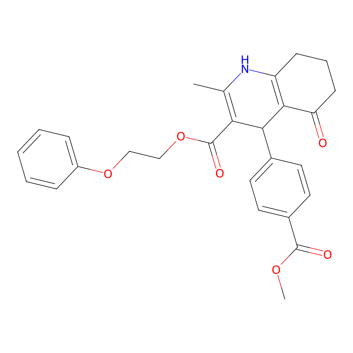 2-Phenoxyethyl 4-[4-(methoxycarbonyl)phenyl]-2-methyl-5-oxo-1,4,5,6,7,8-hexahydroquinoline-3-carboxylate molecular structure, CAS 347319-37-3