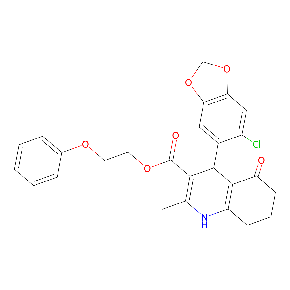 2-Phenoxyethyl 4-(6-chloro-1,3-benzodioxol-5-yl)-2-methyl-5-oxo-1,4,5,6,7,8-hexahydroquinoline-3-carboxylate molecular structure, CAS 347319-55-5