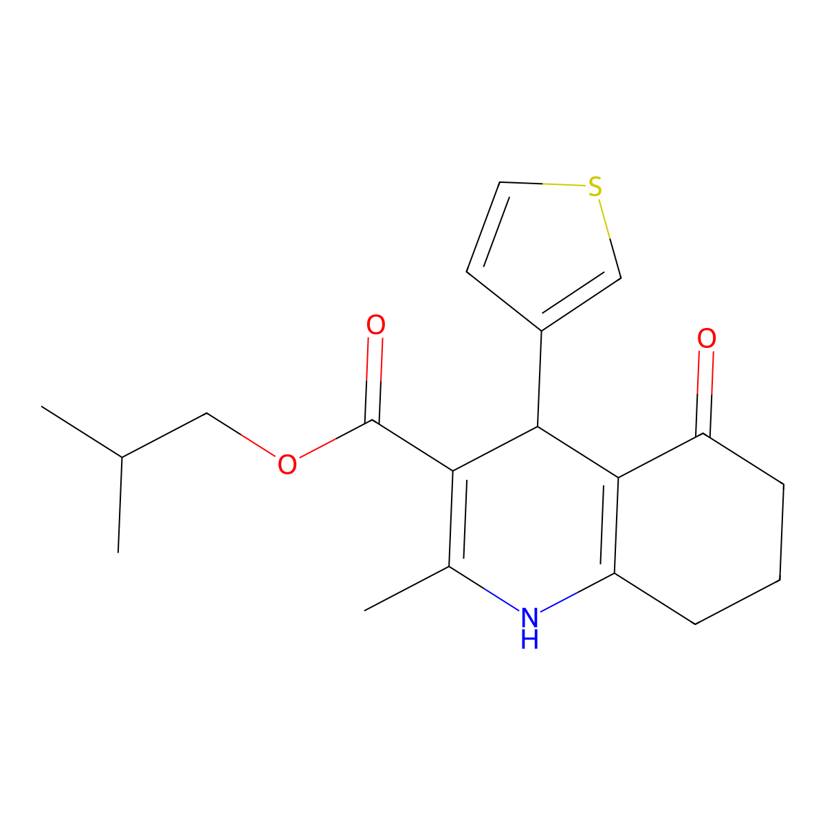 Isobutyl 2-methyl-5-oxo-4-(3-thienyl)-1,4,5,6,7,8-hexahydro-3-quinolinecarboxylate molecular structure, CAS 347319-70-4
