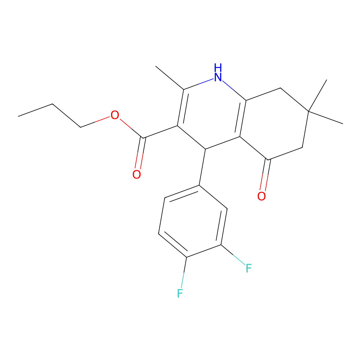 Propyl 4-(3,4-difluorophenyl)-1,4,5,6,7,8-hexahydro-2,7,7-trimethyl-5-oxo-3-quinolinecarboxylate molecular structure, CAS 347319-86-2