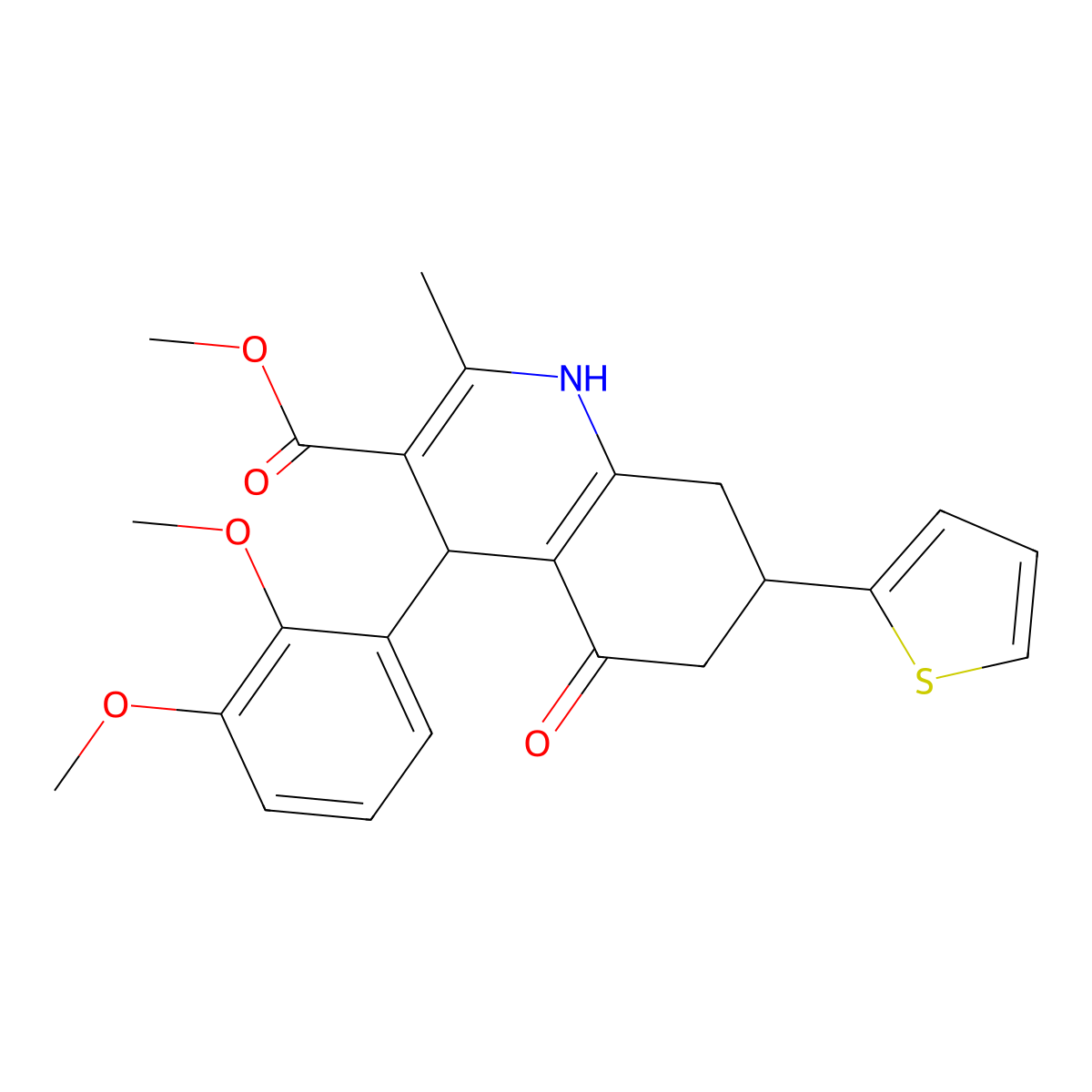 Methyl 4-(2,3-dimethoxyphenyl)-2-methyl-5-oxo-7-(thiophen-2-yl)-1,4,5,6,7,8-hexahydroquinoline-3-carboxylate molecular structure, CAS 347319-91-9