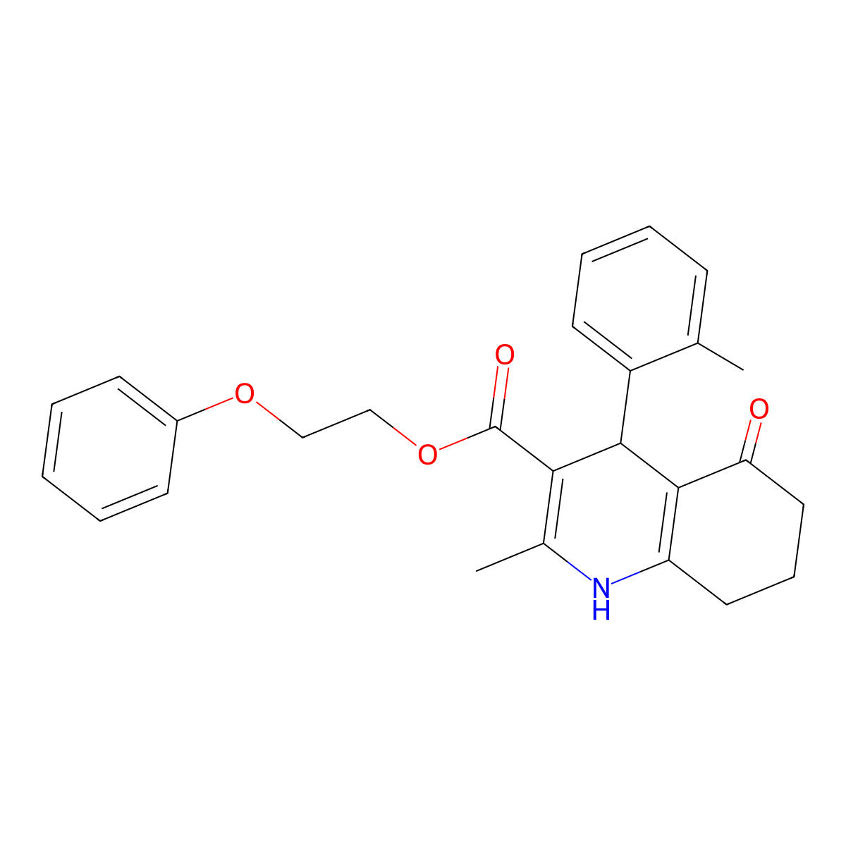 2-Phenoxyethyl 2-methyl-4-(2-methylphenyl)-5-oxo-1,4,5,6,7,8-hexahydroquinoline-3-carboxylate molecular structure, CAS 347320-17-6