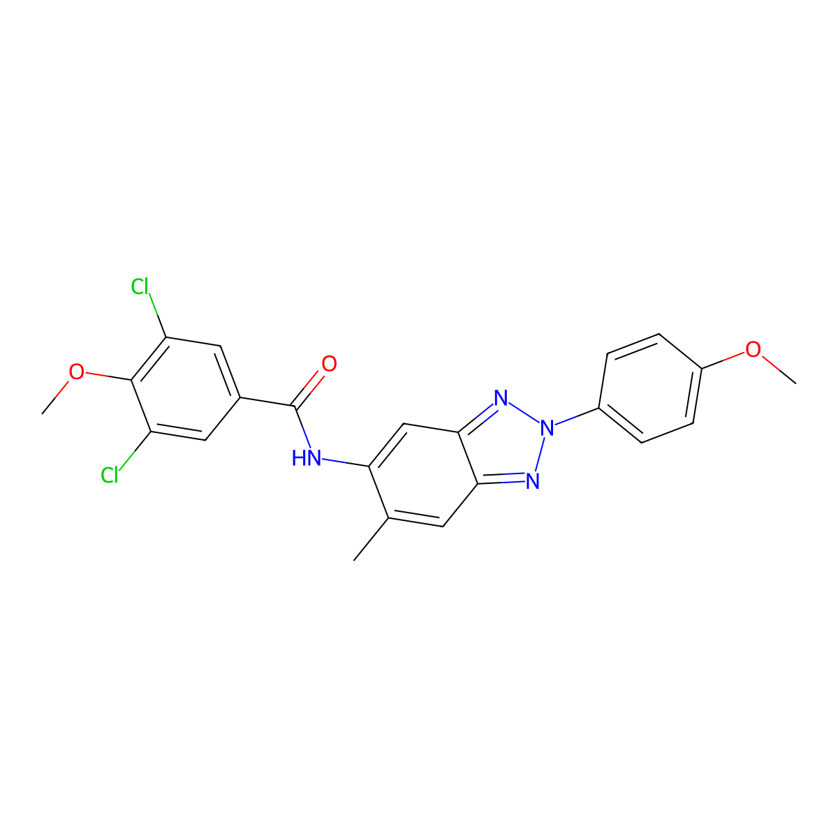 3,5-dichloro-4-methoxy-N-[2-(4-methoxyphenyl)-6-methylbenzotriazol-5-yl]benzamide molecular structure, CAS 347320-25-6