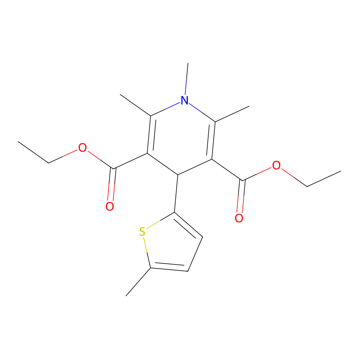 Diethyl 1,2,6-trimethyl-4-(5-methylthiophen-2-yl)-1,4-dihydropyridine-3,5-dicarboxylate molecular structure, CAS 347320-27-8