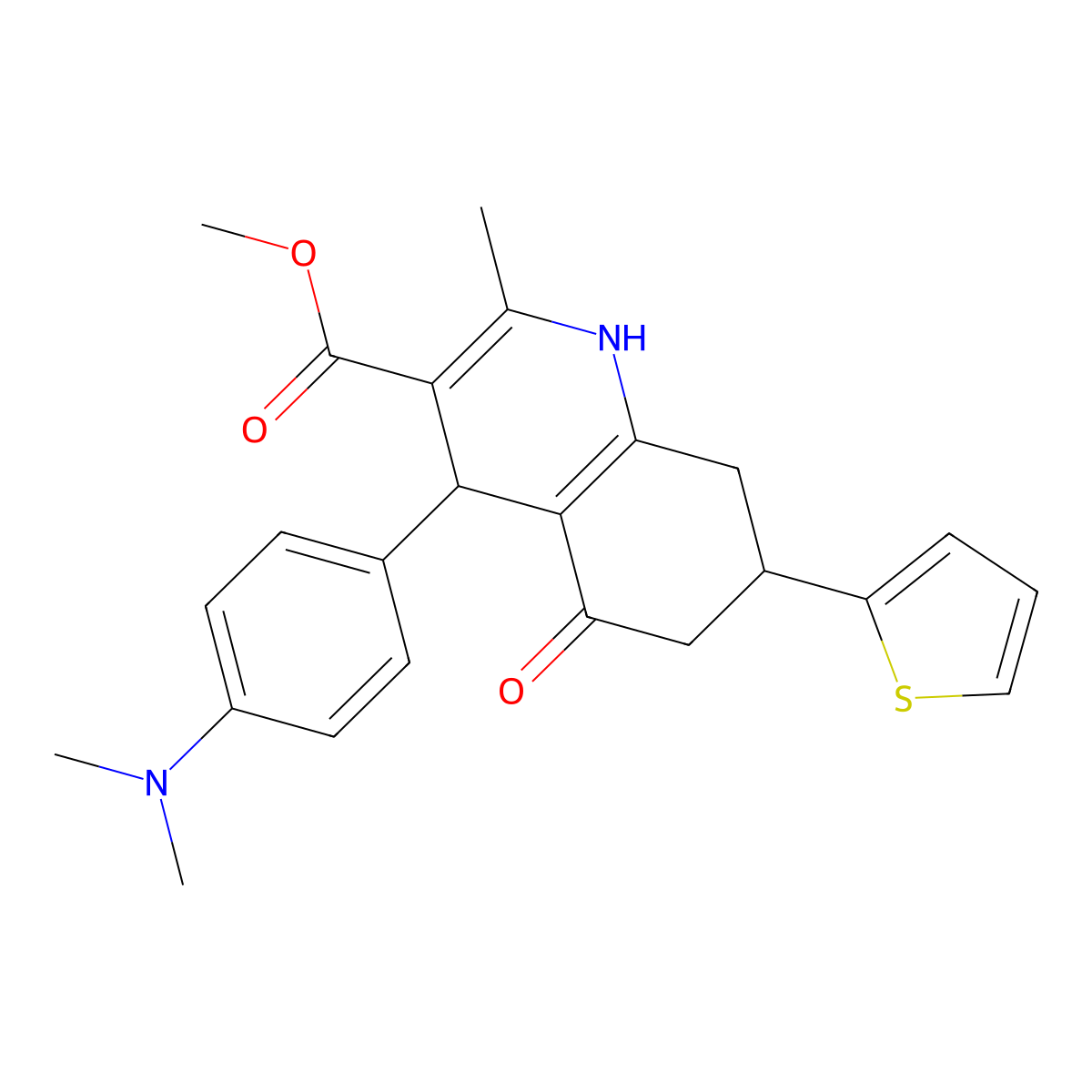 Methyl 4-[4-(dimethylamino)phenyl]-2-methyl-5-oxo-7-(2-thienyl)-1,4,5,6,7,8-hexahydro-3-quinolinecarboxylate molecular structure, CAS 347320-51-8