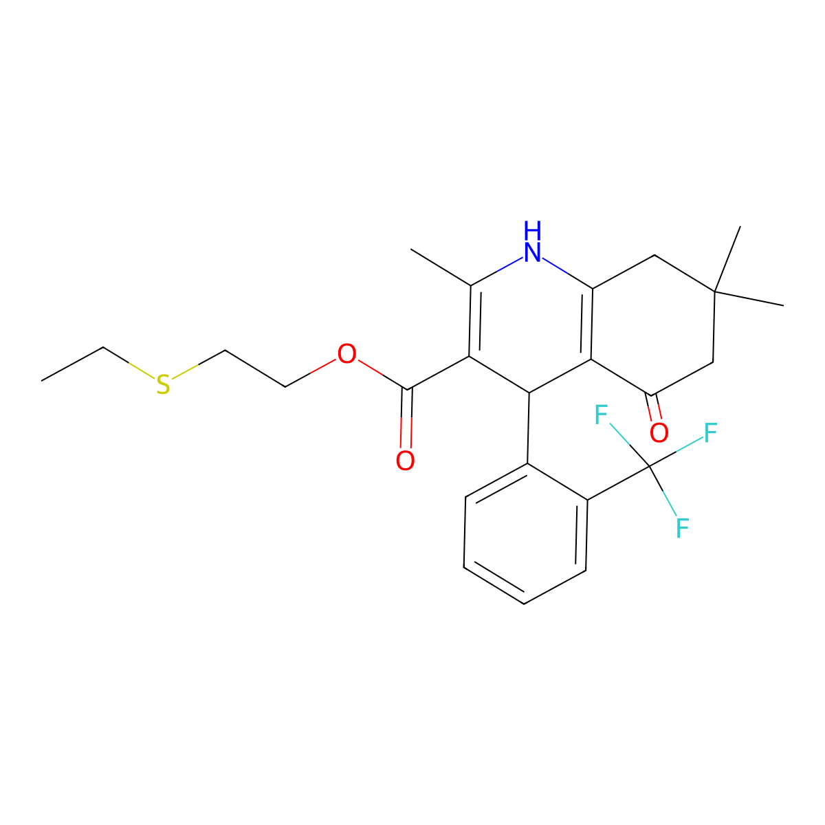 2-(Ethylsulfanyl)ethyl 2,7,7-trimethyl-5-oxo-4-[2-(trifluoromethyl)phenyl]-1,4,5,6,7,8-hexahydroquinoline-3-carboxylate molecular structure, CAS 347320-61-0