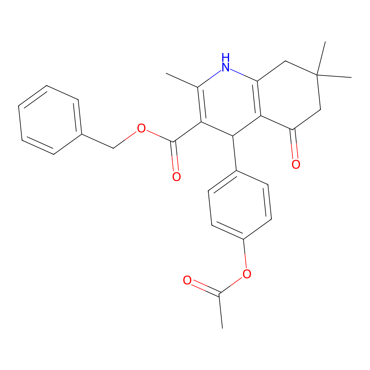 Benzyl 4-[4-(acetyloxy)phenyl]-2,7,7-trimethyl-5-oxo-1,4,5,6,7,8-hexahydroquinoline-3-carboxylate molecular structure, CAS 347320-85-8