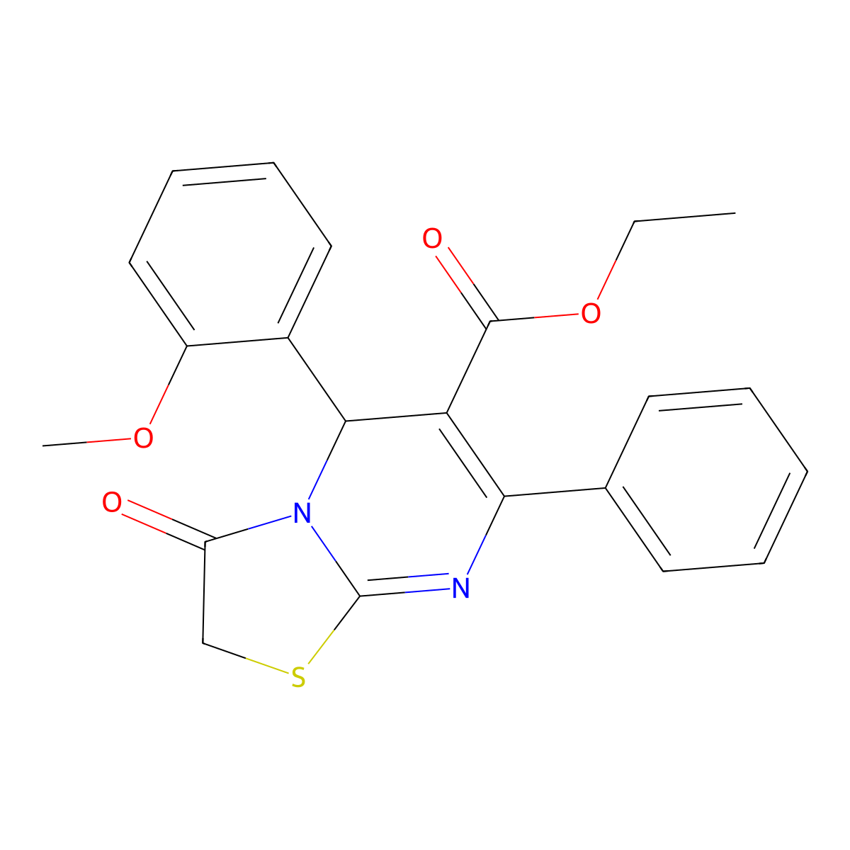 ethyl 5-(2-methoxyphenyl)-3-oxo-7-phenyl-5H-[1,3]thiazolo[3,2-a]pyrimidine-6-carboxylate molecular structure, CAS 347321-51-1