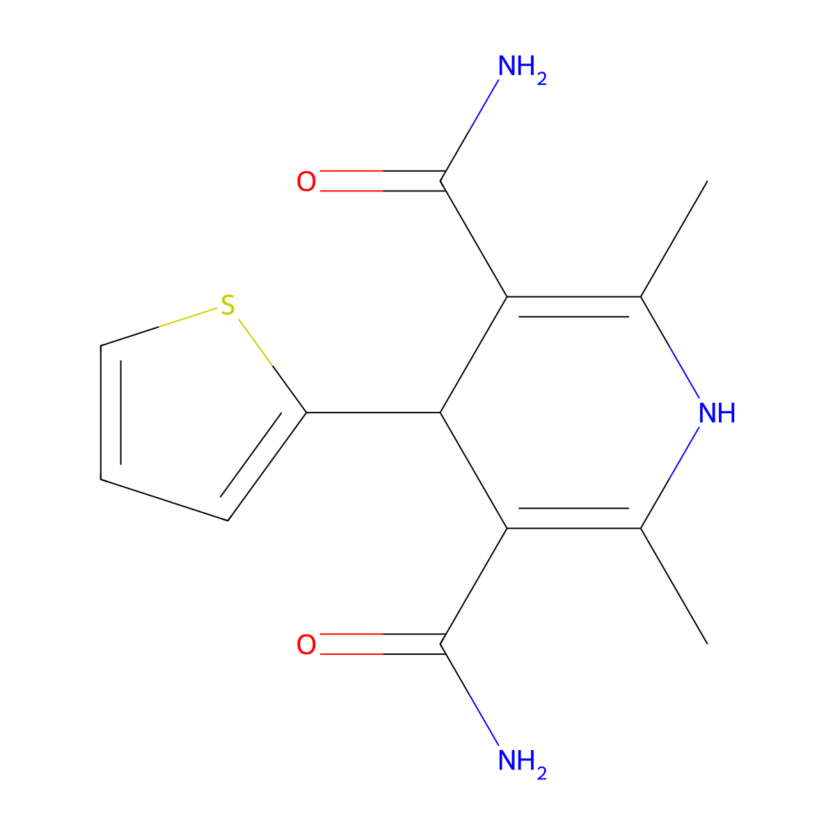 2,6-Dimethyl-4-thiophen-2-yl-1,4-dihydropyridine-3,5-dicarboxamide molecular structure, CAS 347321-68-0