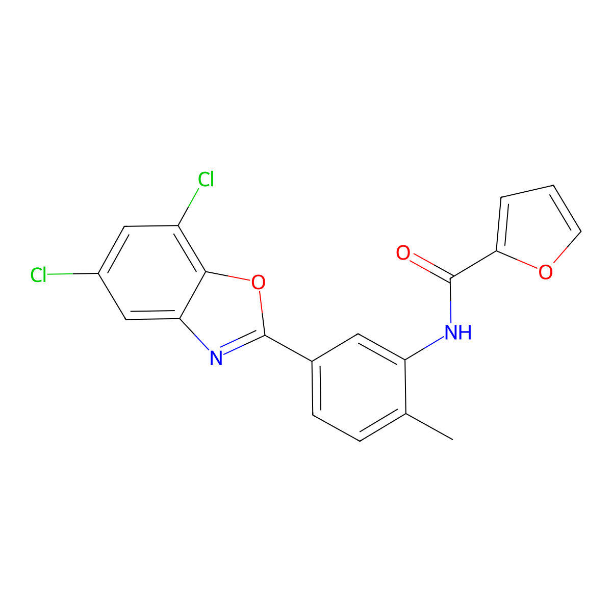 N-[5-(5,7-dichloro-1,3-benzoxazol-2-yl)-2-methylphenyl]furan-2-carboxamide molecular structure, CAS 347322-11-6