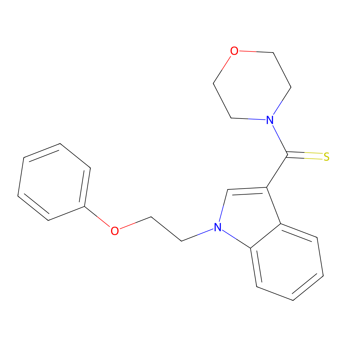 Morpholin-4-yl-[1-(2-phenoxyethyl)indol-3-yl]methanethione molecular structure, CAS 347322-71-8