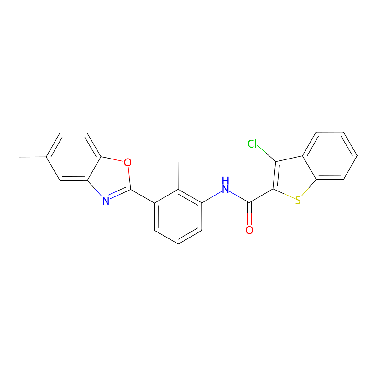 3-chloro-N-[2-methyl-3-(5-methyl-1,3-benzoxazol-2-yl)phenyl]-1-benzothiophene-2-carboxamide molecular structure, CAS 347323-01-7