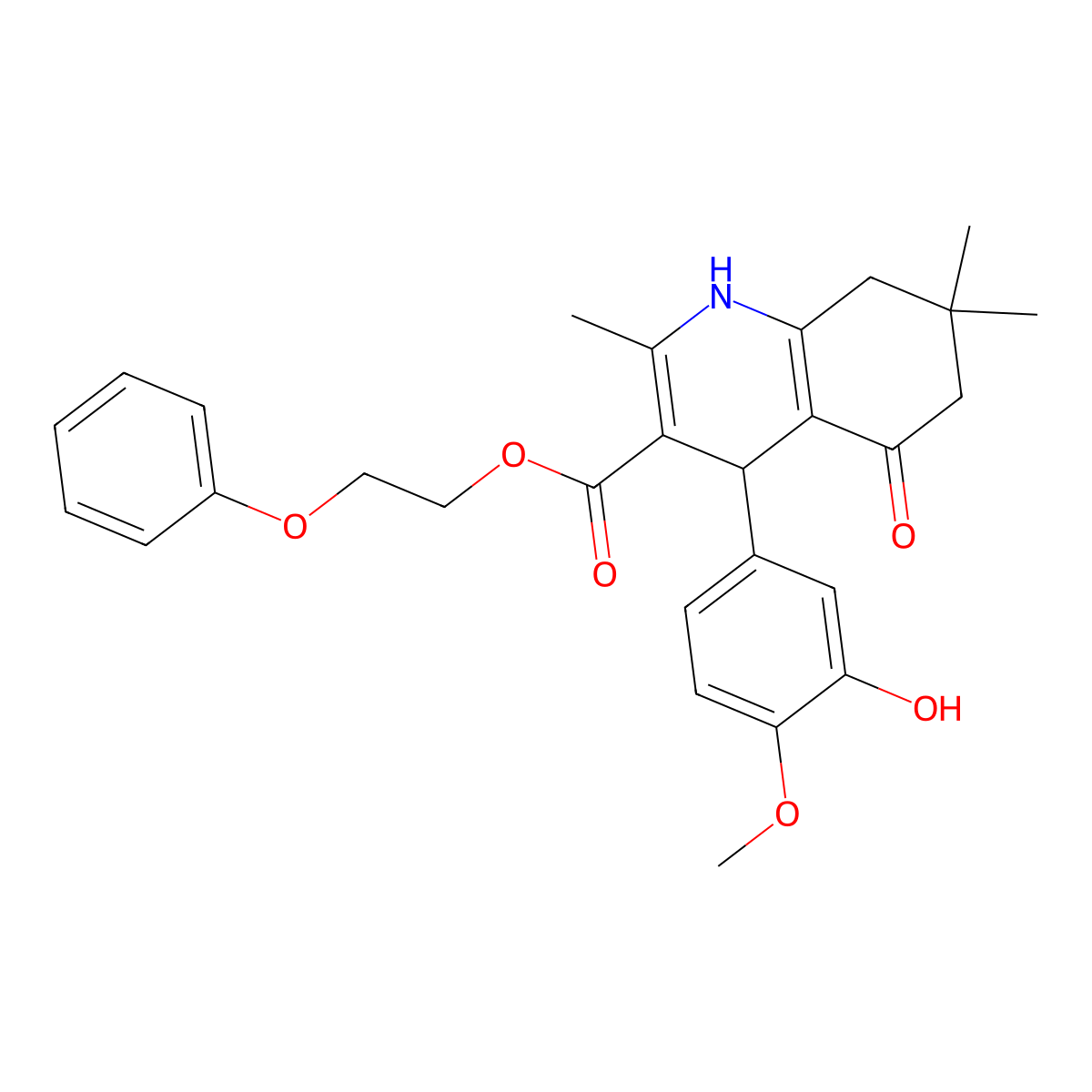 2-Phenoxyethyl 4-(3-hydroxy-4-methoxyphenyl)-2,7,7-trimethyl-5-oxo-1,4,5,6,7,8-hexahydroquinoline-3-carboxylate molecular structure, CAS 347324-78-1