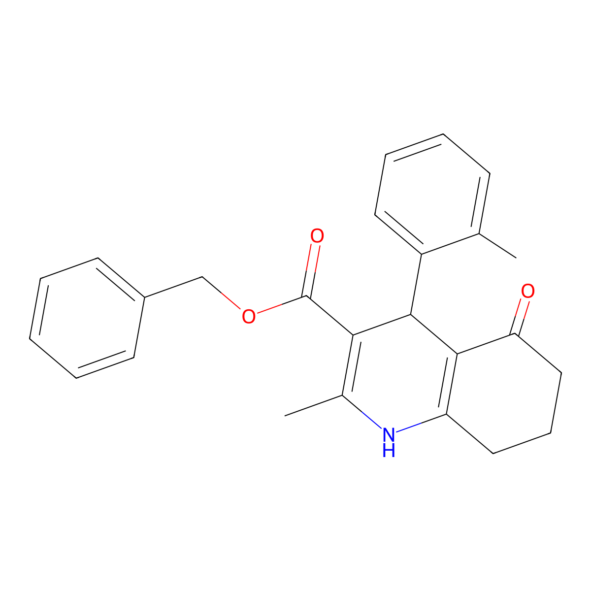 Benzyl 2-methyl-4-(2-methylphenyl)-5-oxo-1,4,5,6,7,8-hexahydroquinoline-3-carboxylate molecular structure, CAS 347324-82-7