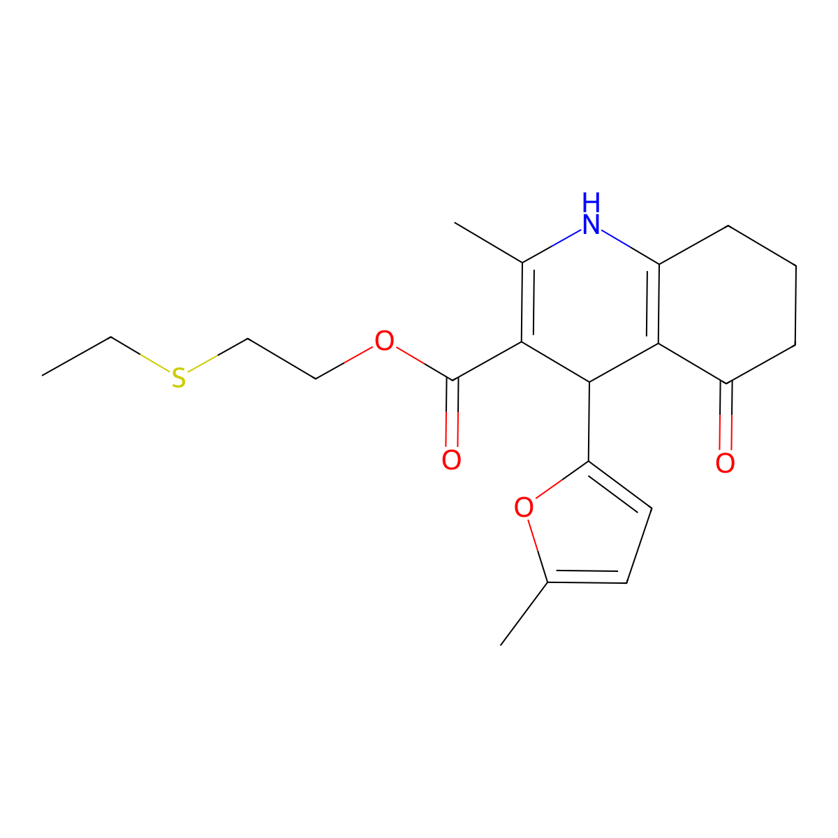 2-(Ethylsulfanyl)ethyl 2-methyl-4-(5-methylfuran-2-yl)-5-oxo-1,4,5,6,7,8-hexahydroquinoline-3-carboxylate molecular structure, CAS 347326-00-5