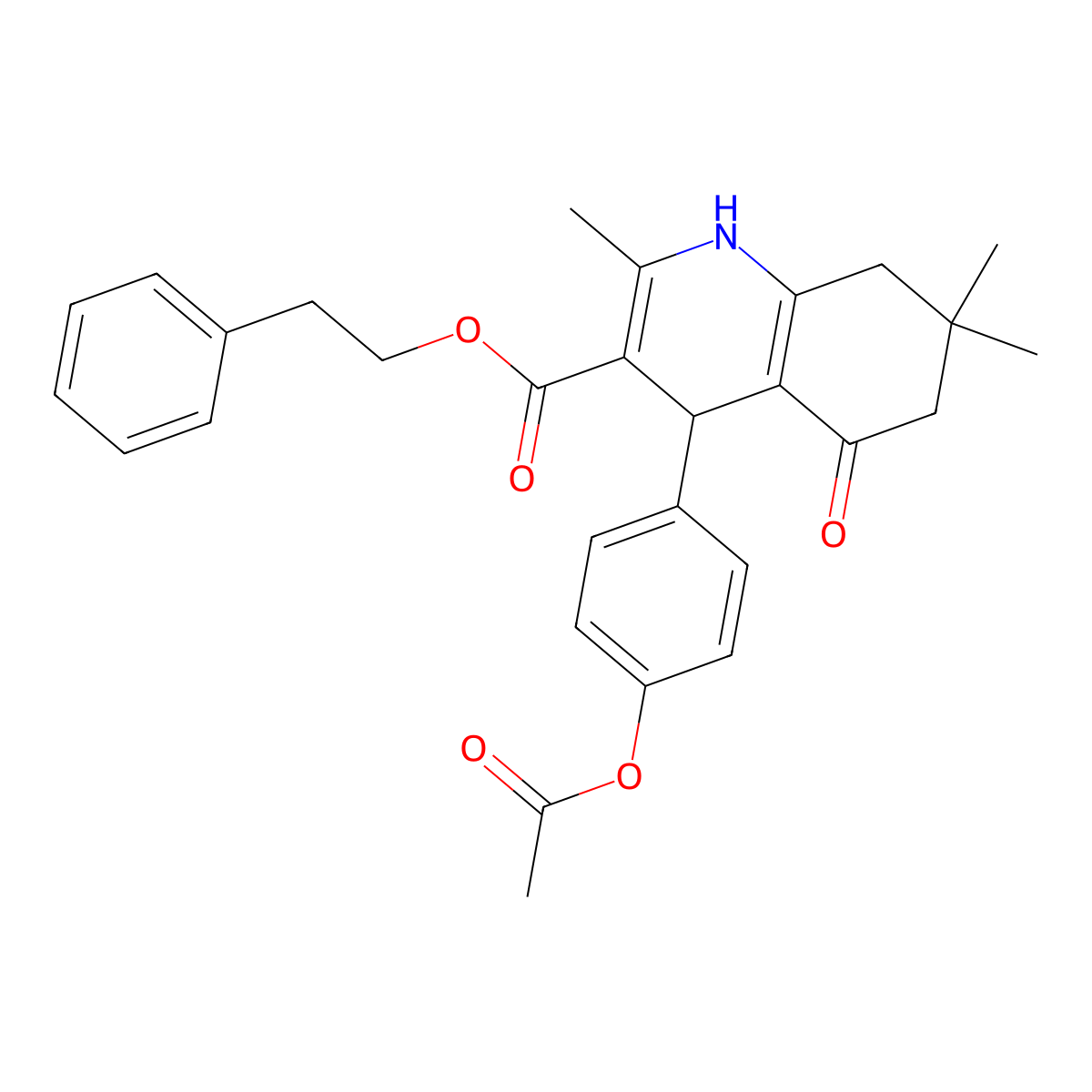 2-Phenylethyl 4-[4-(acetyloxy)phenyl]-2,7,7-trimethyl-5-oxo-1,4,5,6,7,8-hexahydroquinoline-3-carboxylate molecular structure, CAS 347326-06-1