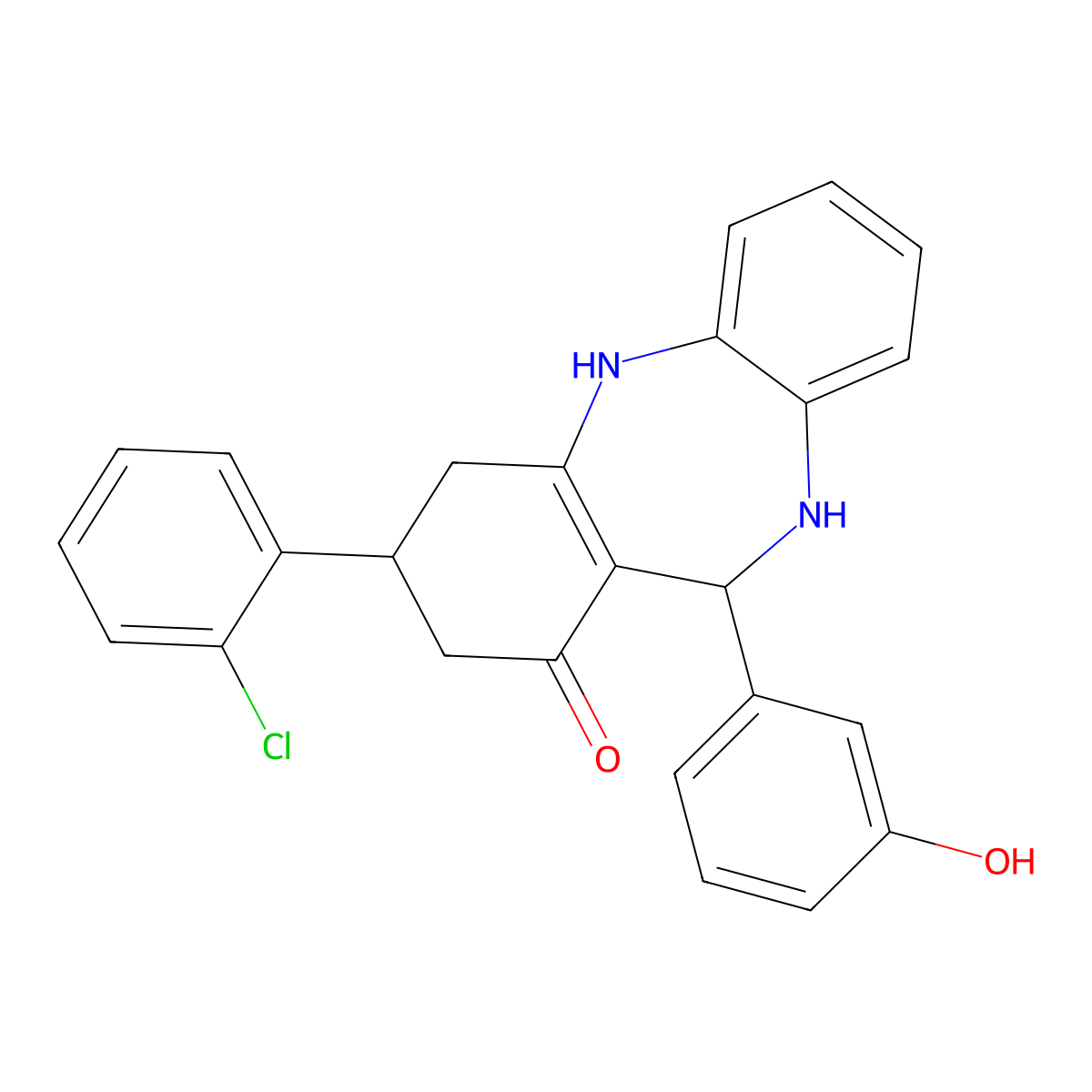 9-(2-Chlorophenyl)-6-(3-hydroxyphenyl)-5,6,8,9,10,11-hexahydrobenzo[b][1,4]benzodiazepin-7-one molecular structure, CAS 347326-30-1