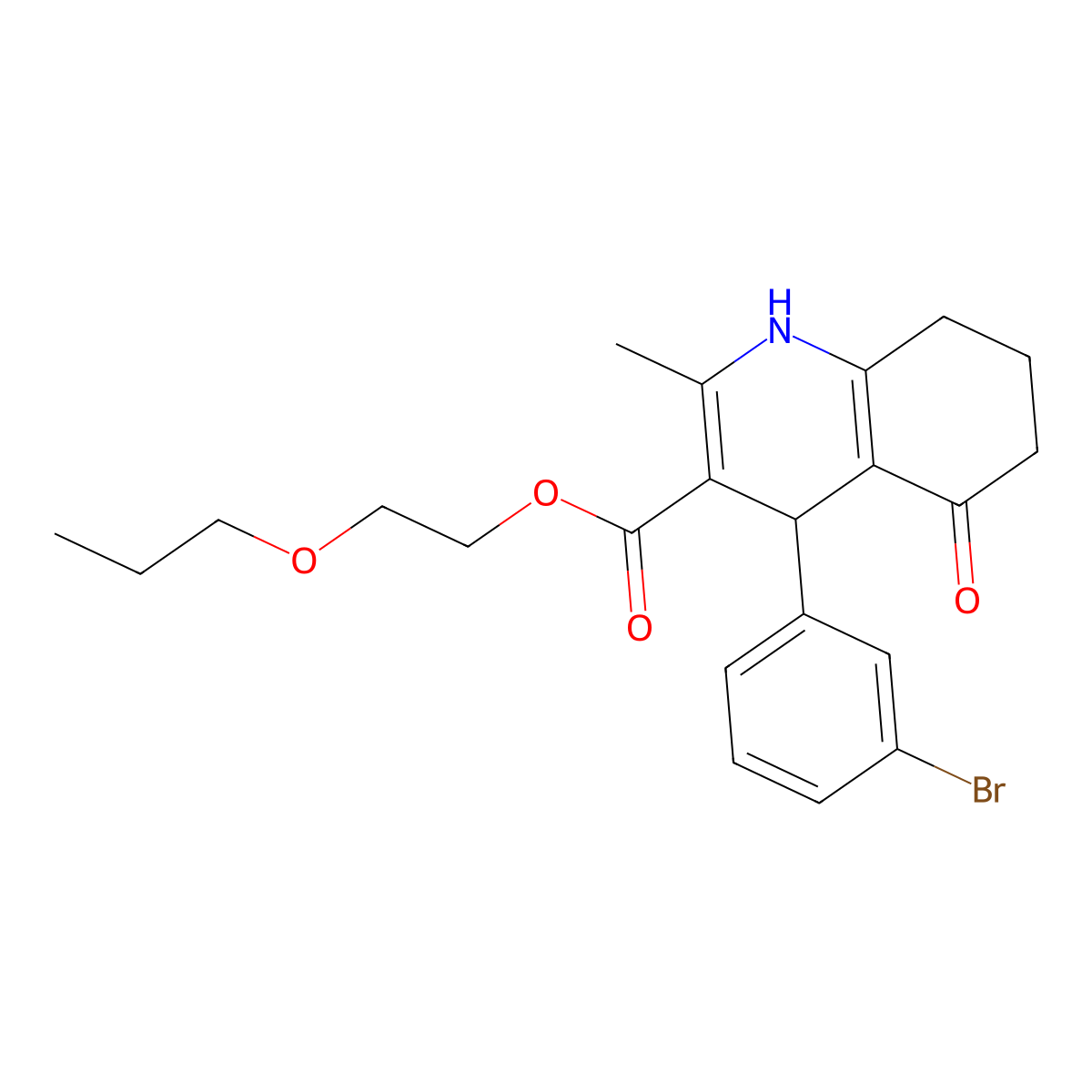 2-Propoxyethyl 4-(3-bromophenyl)-2-methyl-5-oxo-1,4,5,6,7,8-hexahydroquinoline-3-carboxylate molecular structure, CAS 347326-47-0