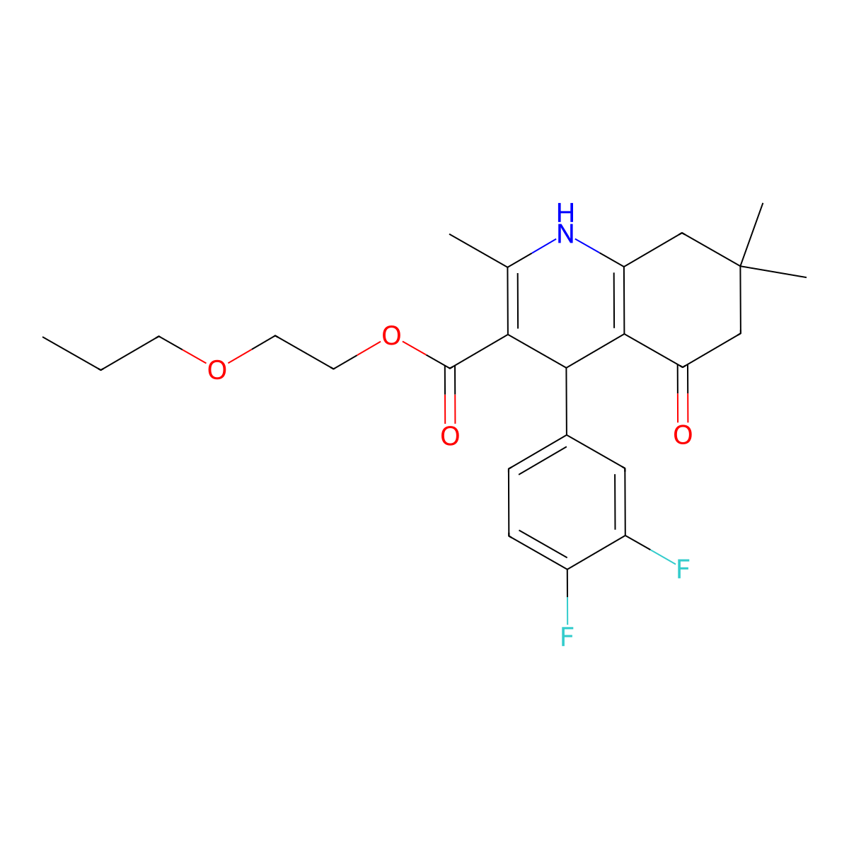 2-Propoxyethyl 4-(3,4-difluorophenyl)-2,7,7-trimethyl-5-oxo-1,4,5,6,7,8-hexahydroquinoline-3-carboxylate molecular structure, CAS 347326-69-6