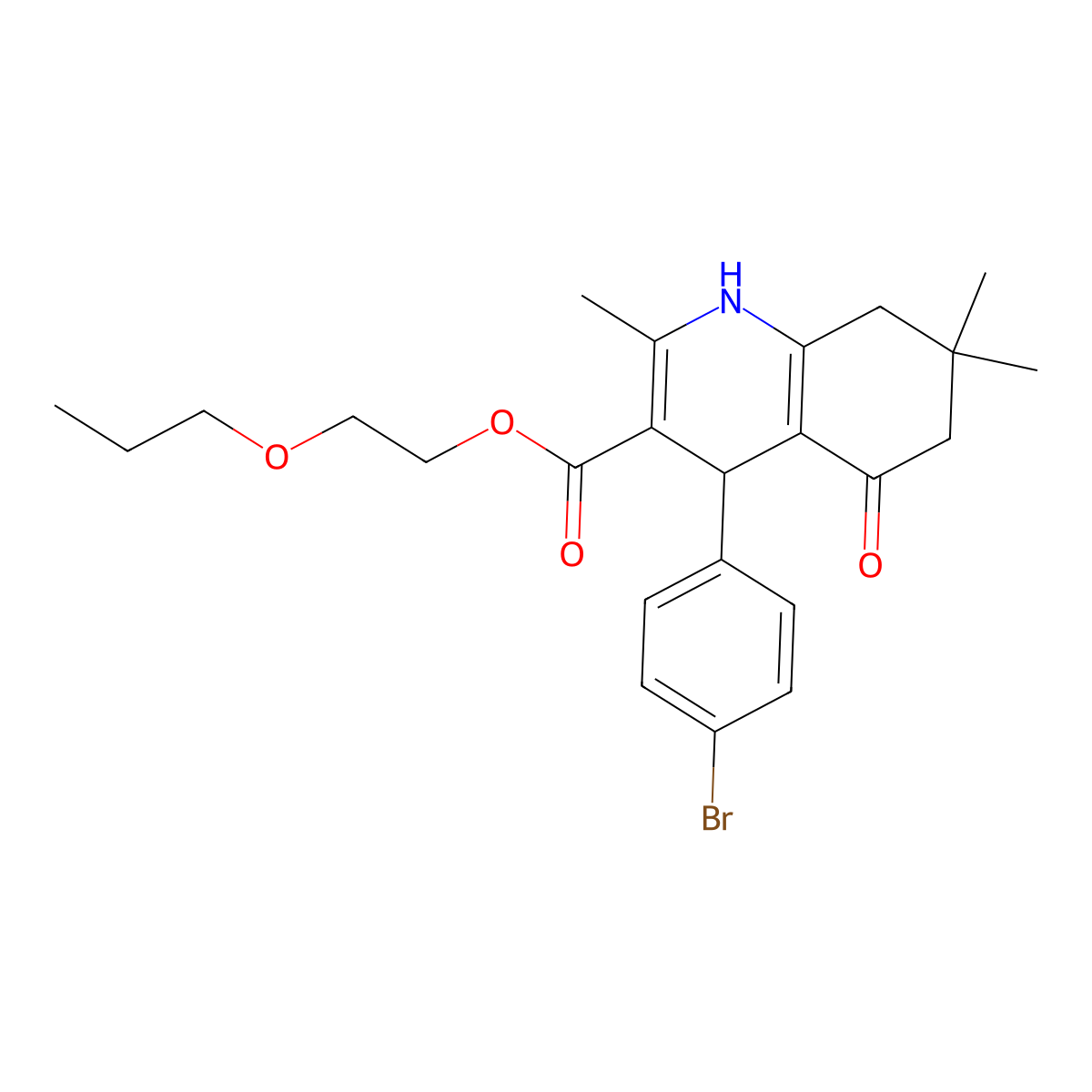 2-Propoxyethyl 4-(4-bromophenyl)-2,7,7-trimethyl-5-oxo-1,4,5,6,7,8-hexahydro-3-quinolinecarboxylate molecular structure, CAS 347326-77-6