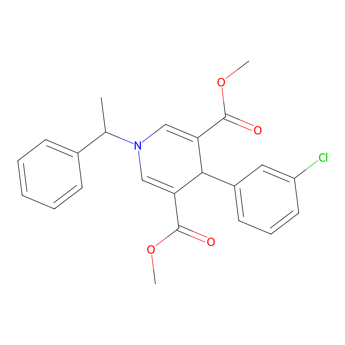 Dimethyl 4-(3-chlorophenyl)-1-(1-phenylethyl)-1,4-dihydropyridine-3,5-dicarboxylate molecular structure, CAS 347326-82-3