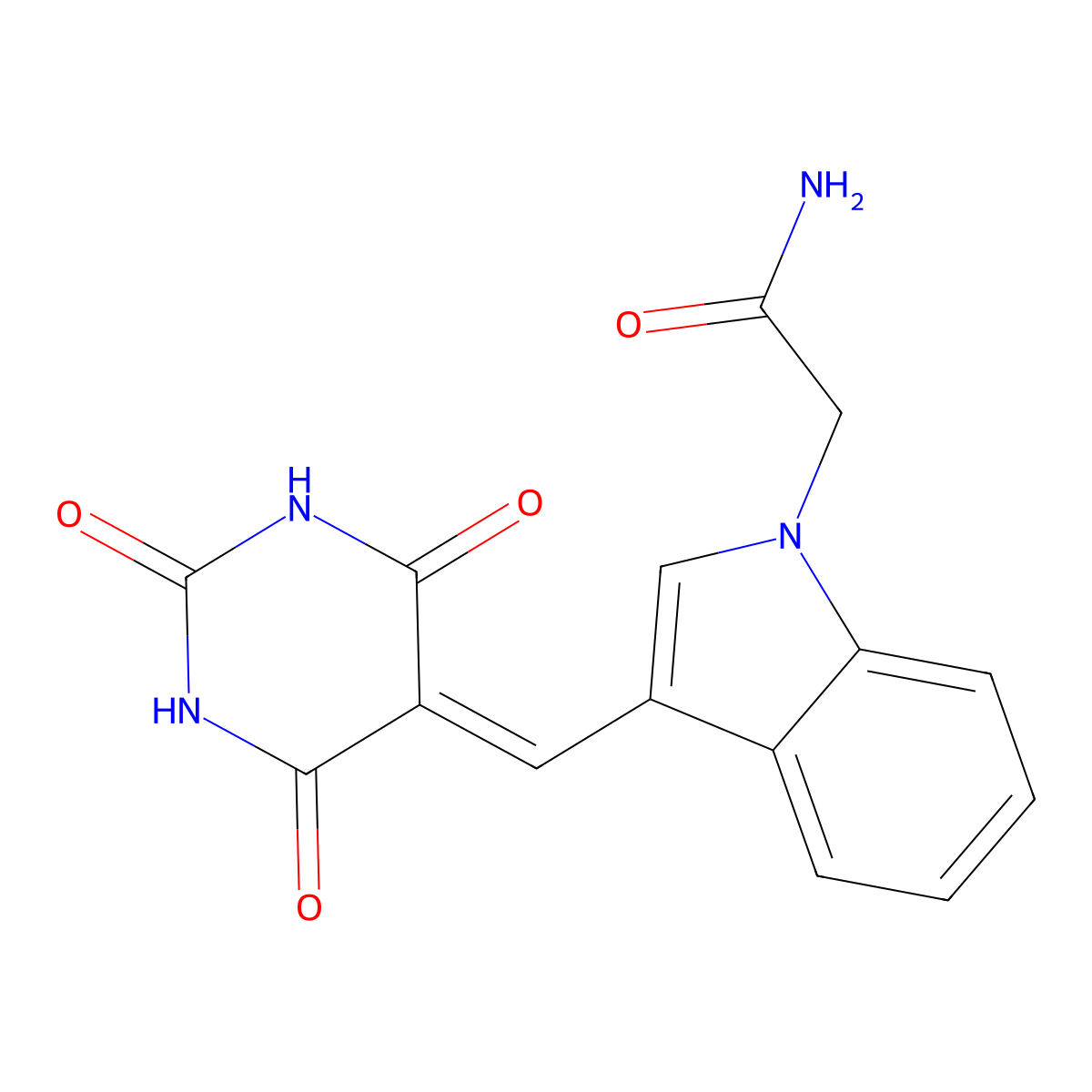 2-[3-[(2,4,6-Trioxo-1,3-diazinan-5-ylidene)methyl]indol-1-yl]acetamide molecular structure, CAS 347327-13-3