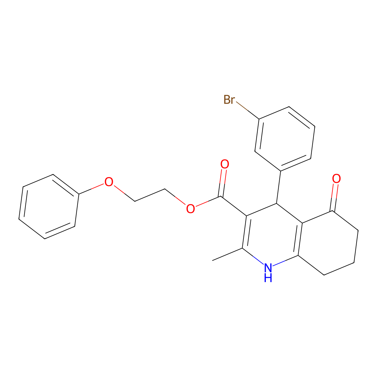 2-Phenoxyethyl 4-(3-bromophenyl)-2-methyl-5-oxo-1,4,5,6,7,8-hexahydroquinoline-3-carboxylate molecular structure, CAS 347327-32-6