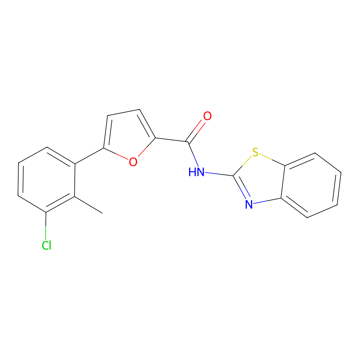 N-(1,3-benzothiazol-2-yl)-5-(3-chloro-2-methylphenyl)furan-2-carboxamide molecular structure, CAS 347327-37-1
