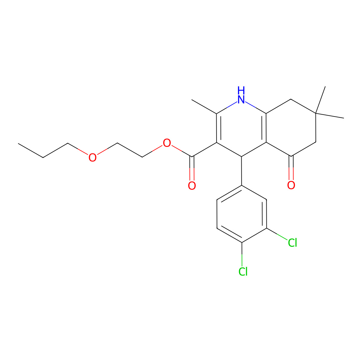 2-Propoxyethyl 4-(3,4-dichlorophenyl)-2,7,7-trimethyl-5-oxo-1,4,5,6,7,8-hexahydroquinoline-3-carboxylate molecular structure, CAS 347327-57-5