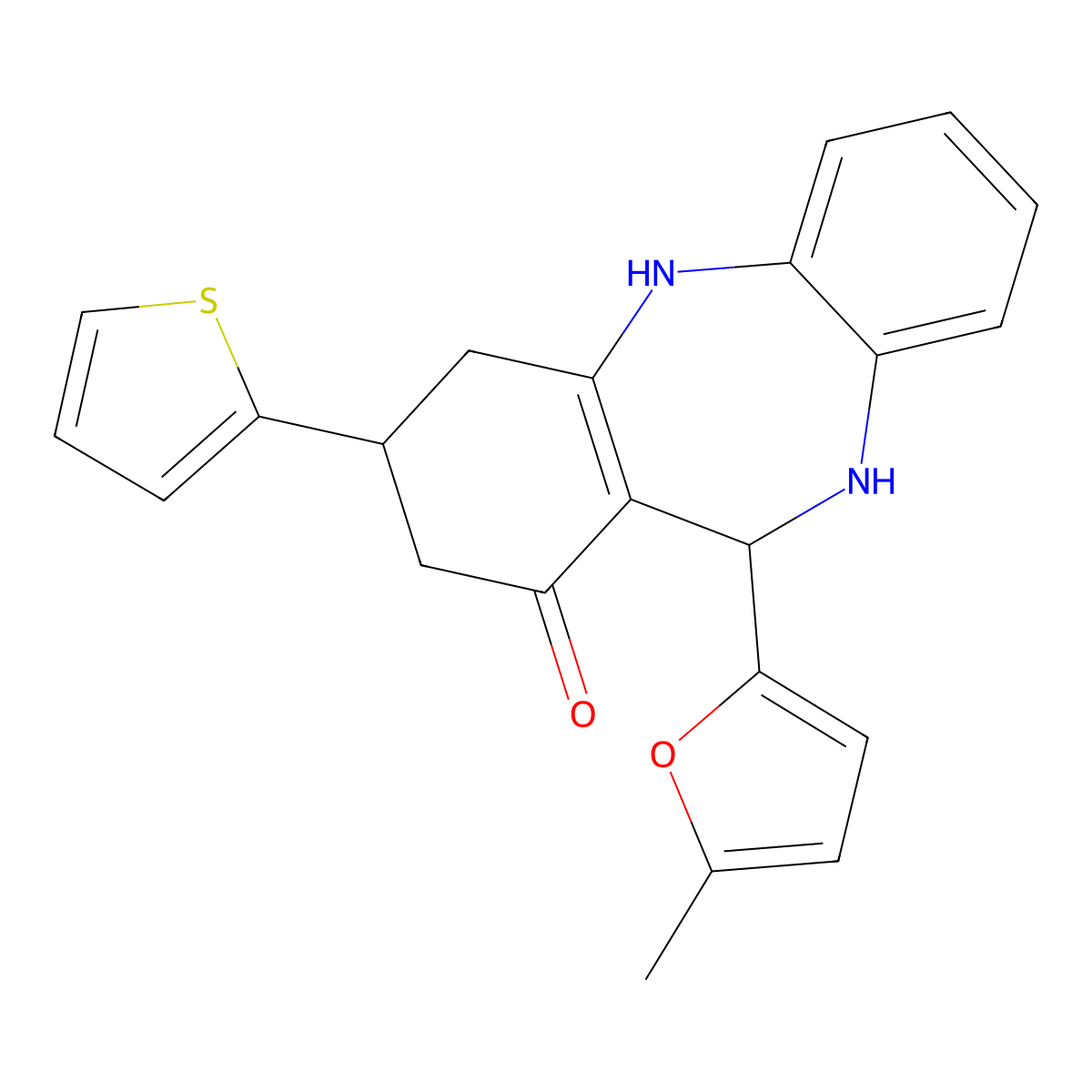 6-(5-Methylfuran-2-yl)-9-thiophen-2-yl-5,6,8,9,10,11-hexahydrobenzo[b][1,4]benzodiazepin-7-one molecular structure, CAS 347327-62-2