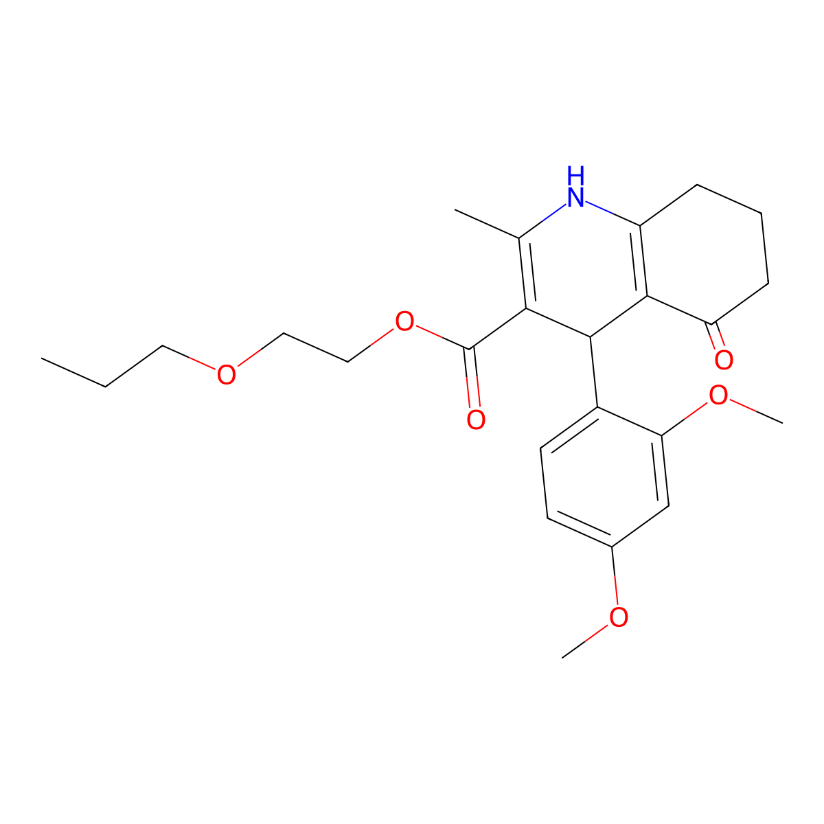 2-Propoxyethyl 4-(2,4-dimethoxyphenyl)-2-methyl-5-oxo-1,4,5,6,7,8-hexahydroquinoline-3-carboxylate molecular structure, CAS 347328-52-3
