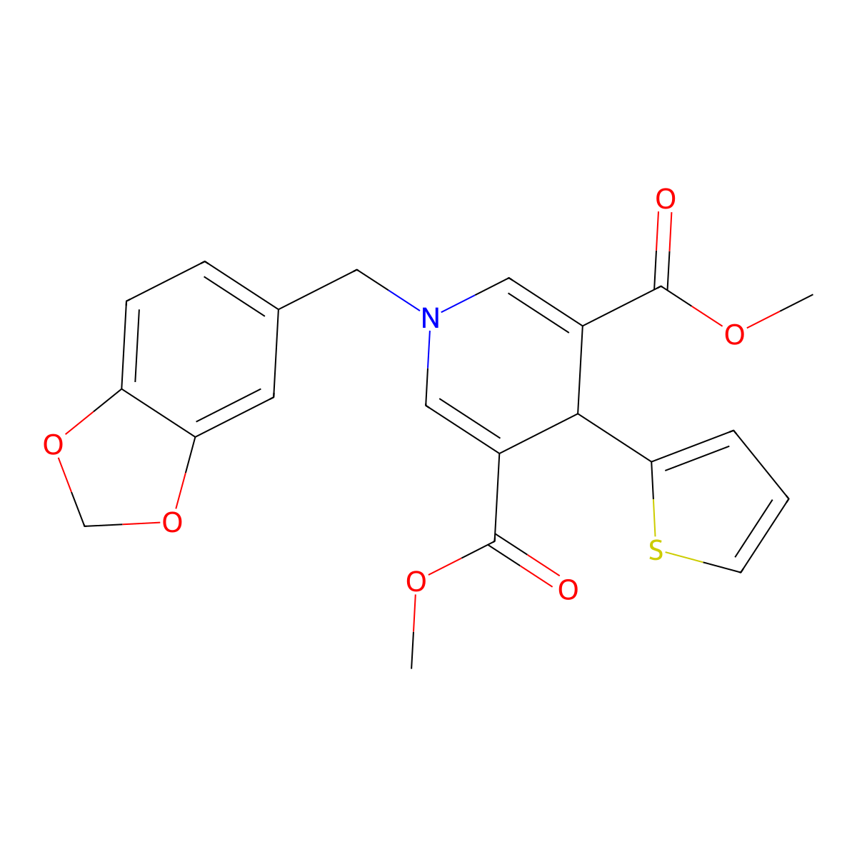 Dimethyl 1-(1,3-benzodioxol-5-ylmethyl)-4-(thiophen-2-yl)-1,4-dihydropyridine-3,5-dicarboxylate molecular structure, CAS 347328-61-4