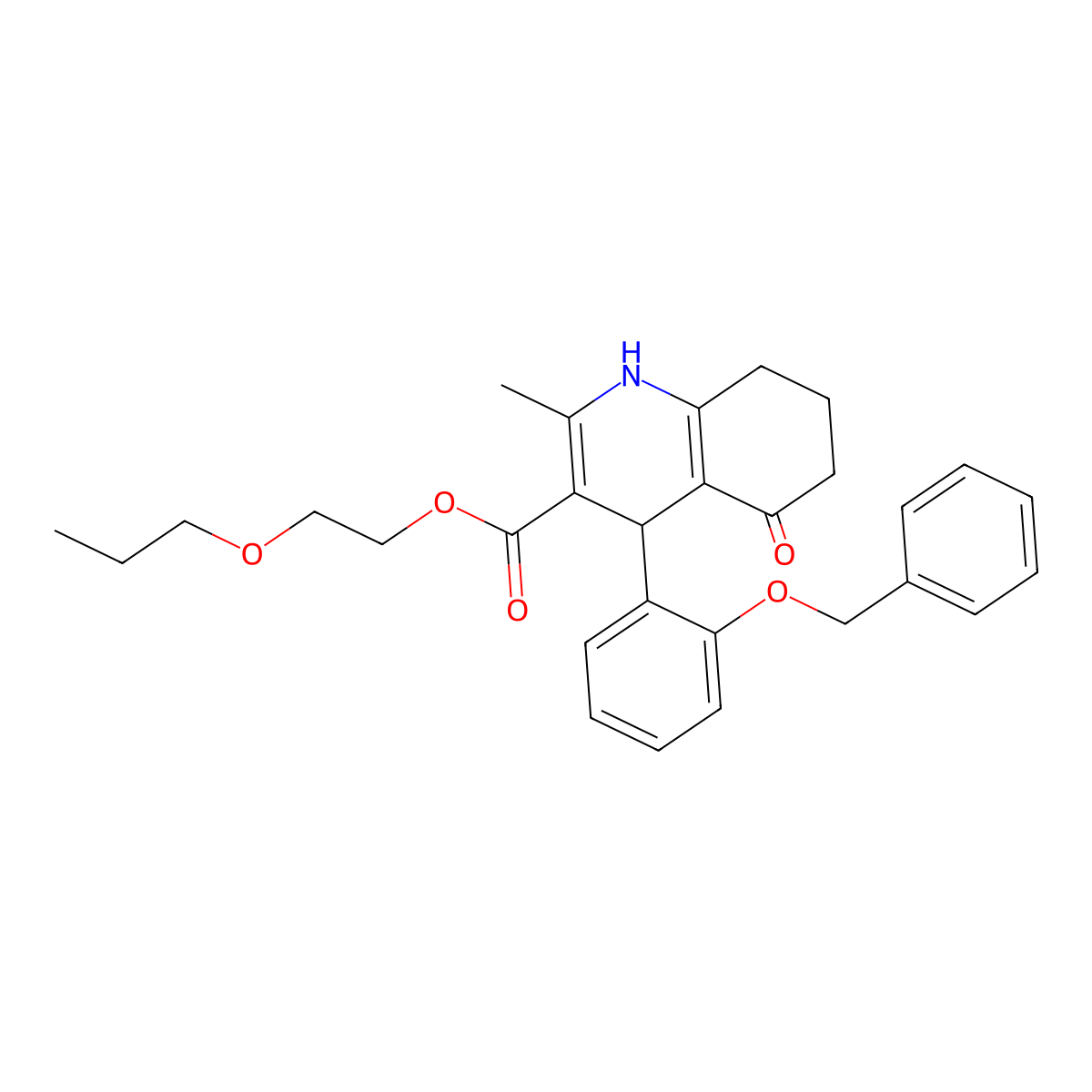 2-Propoxyethyl 4-[2-(benzyloxy)phenyl]-2-methyl-5-oxo-1,4,5,6,7,8-hexahydroquinoline-3-carboxylate molecular structure, CAS 347328-66-9