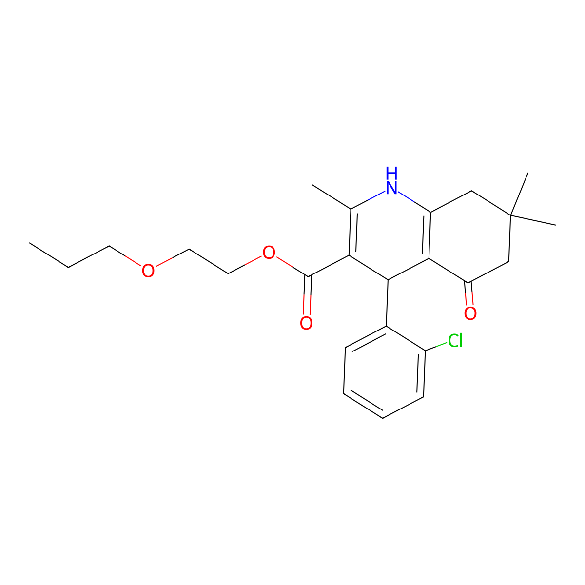 2-Propoxyethyl 4-(2-chlorophenyl)-2,7,7-trimethyl-5-oxo-1,4,5,6,7,8-hexahydroquinoline-3-carboxylate molecular structure, CAS 347328-82-9
