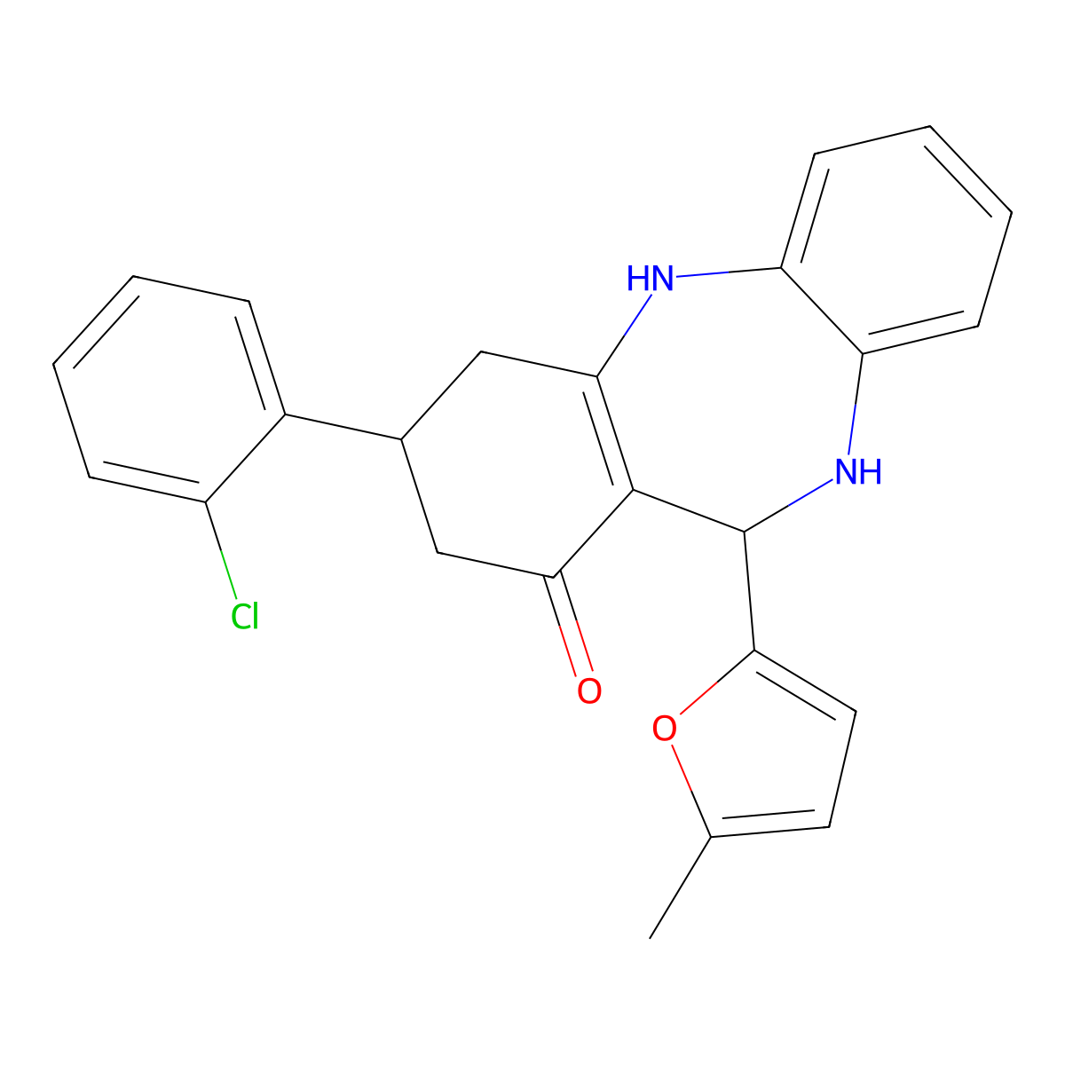 9-(2-Chlorophenyl)-6-(5-methylfuran-2-yl)-5,6,8,9,10,11-hexahydrobenzo[b][1,4]benzodiazepin-7-one molecular structure, CAS 347328-94-3