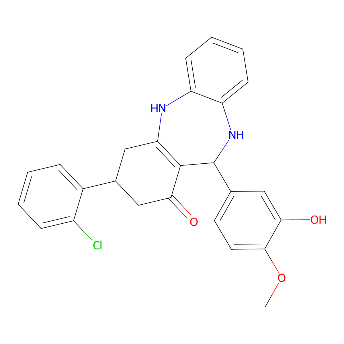 9-(2-Chlorophenyl)-6-(3-hydroxy-4-methoxyphenyl)-5,6,8,9,10,11-hexahydrobenzo[b][1,4]benzodiazepin-7-one molecular structure, CAS 347329-11-7