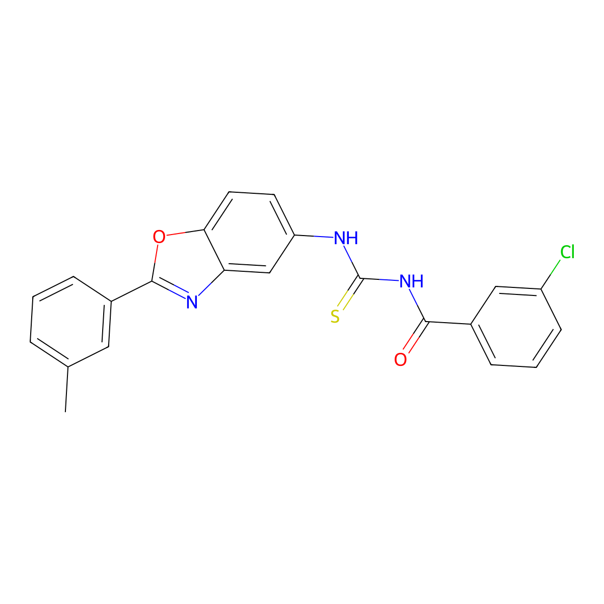 3-chloro-N-[[2-(3-methylphenyl)-1,3-benzoxazol-5-yl]carbamothioyl]benzamide molecular structure, CAS 347329-20-8