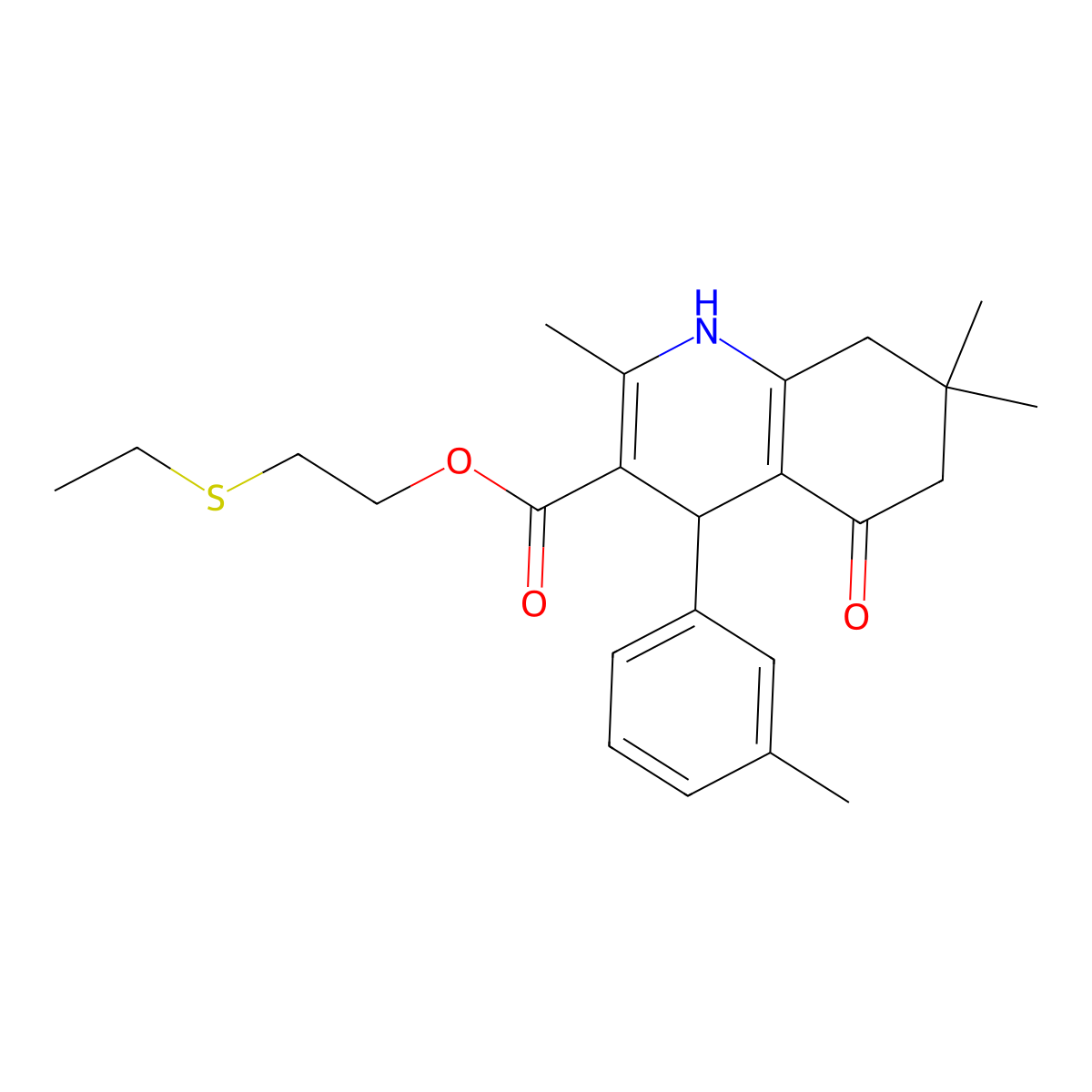 2-(Ethylsulfanyl)ethyl 2,7,7-trimethyl-4-(3-methylphenyl)-5-oxo-1,4,5,6,7,8-hexahydroquinoline-3-carboxylate molecular structure, CAS 347329-22-0