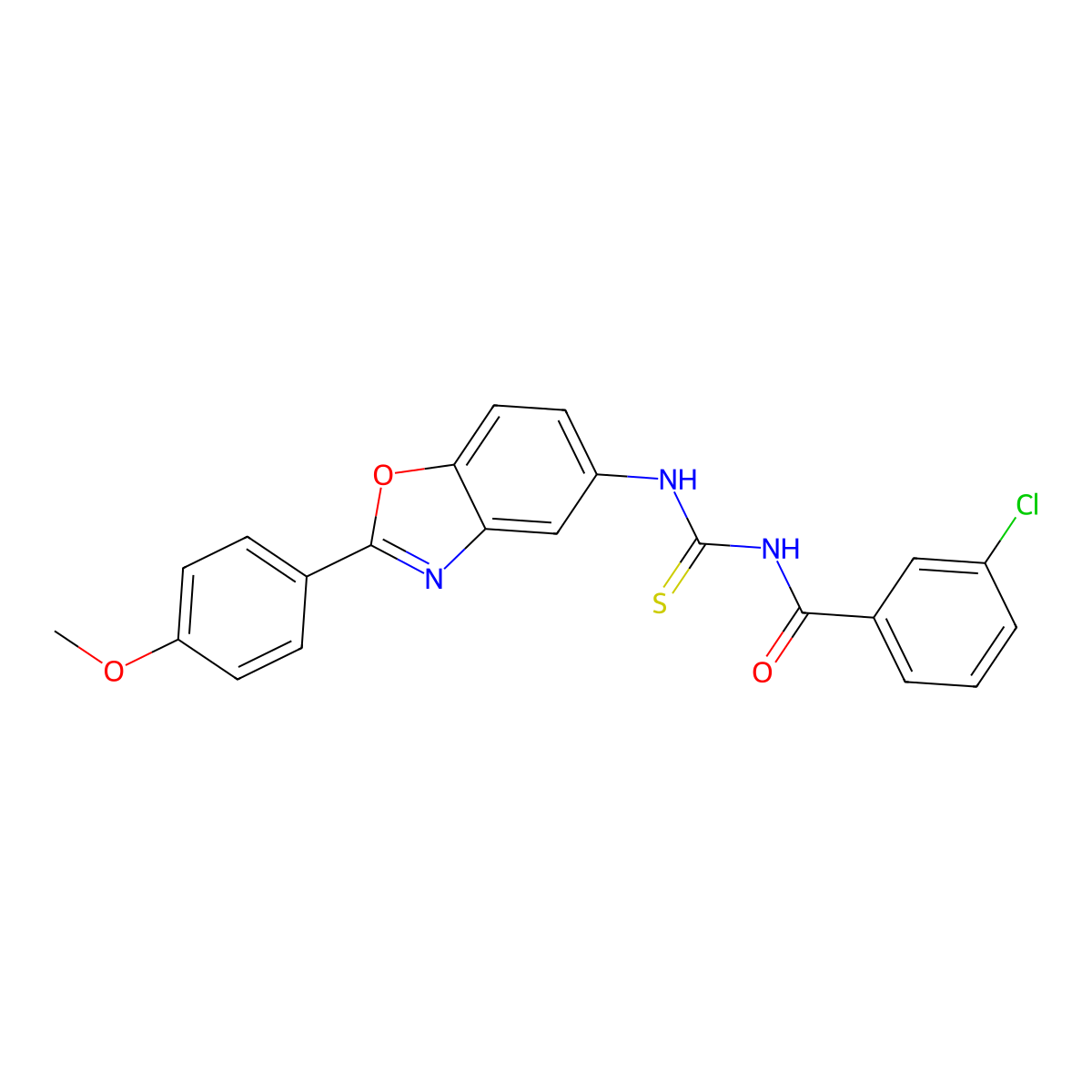 3-chloro-N-[[2-(4-methoxyphenyl)-1,3-benzoxazol-5-yl]carbamothioyl]benzamide molecular structure, CAS 347329-38-8